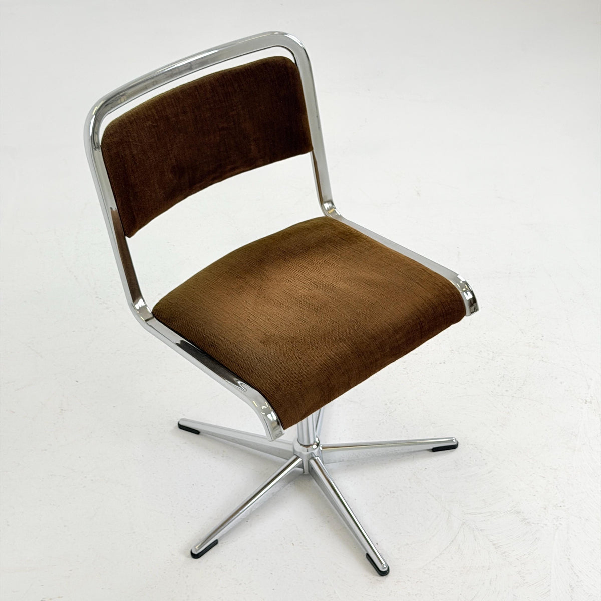 Mid-Century Space Age Swivel Dining Chair by EKA, Chrome & Brown fabric , Germany 1970s