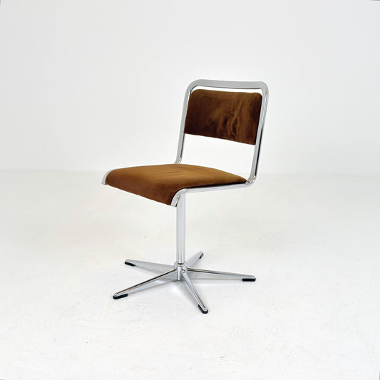 Mid-Century Space Age Swivel Dining Chair by EKA, Chrome & Brown fabric , Germany 1970s