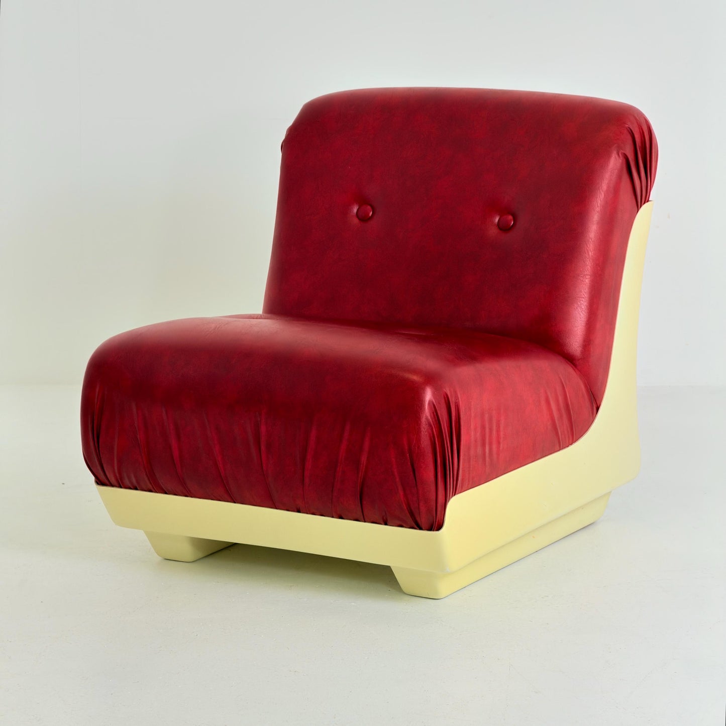 Set of 4 Mid-Century Space Age Lounge Chairs Red Leather & Fiberglass Shell, Modular 1970s Design, Germany