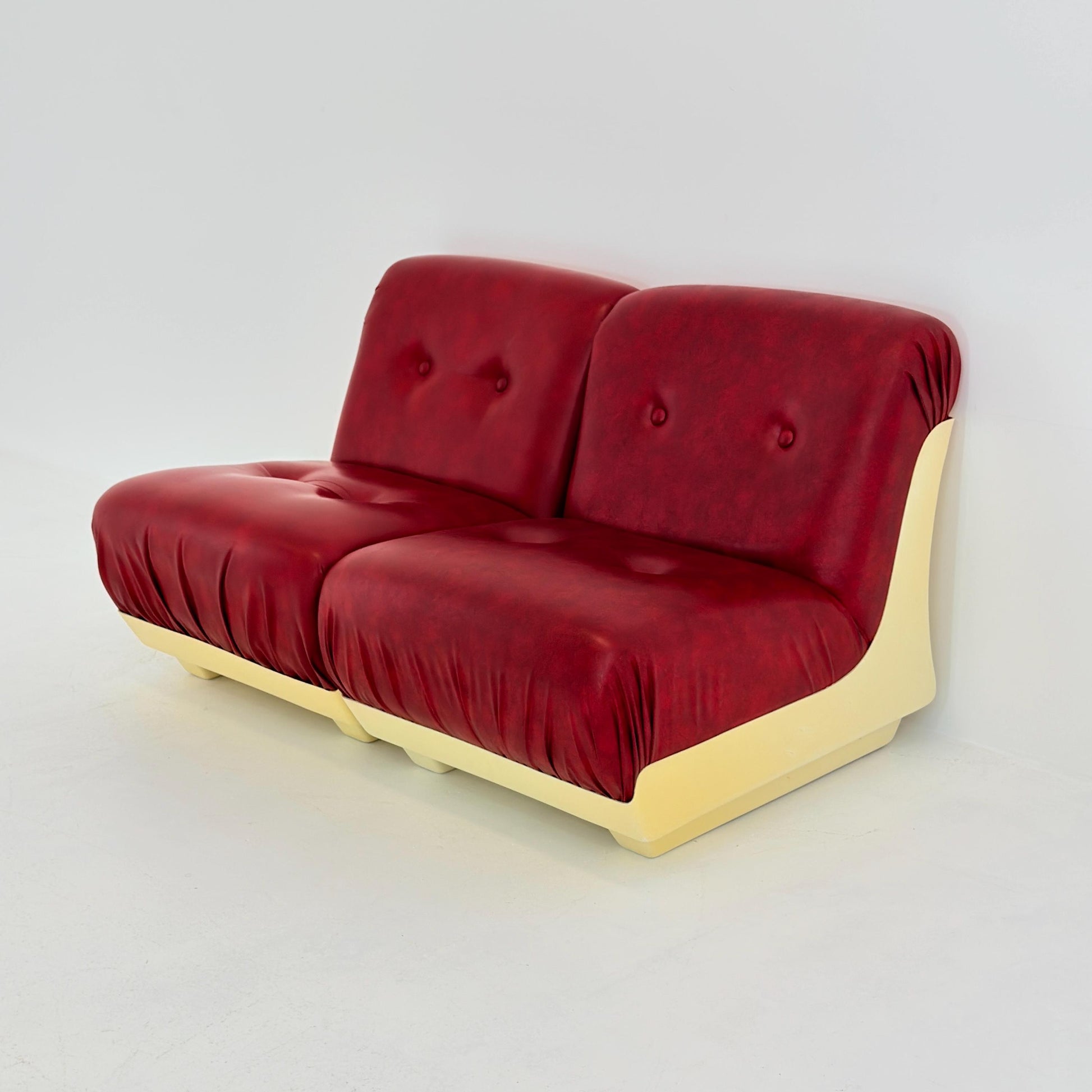 1 of 4 Mid-Century Space Age Lounge Chairs Red Leather & Fiberglass Shell, Modular 1970s Design, Germany
