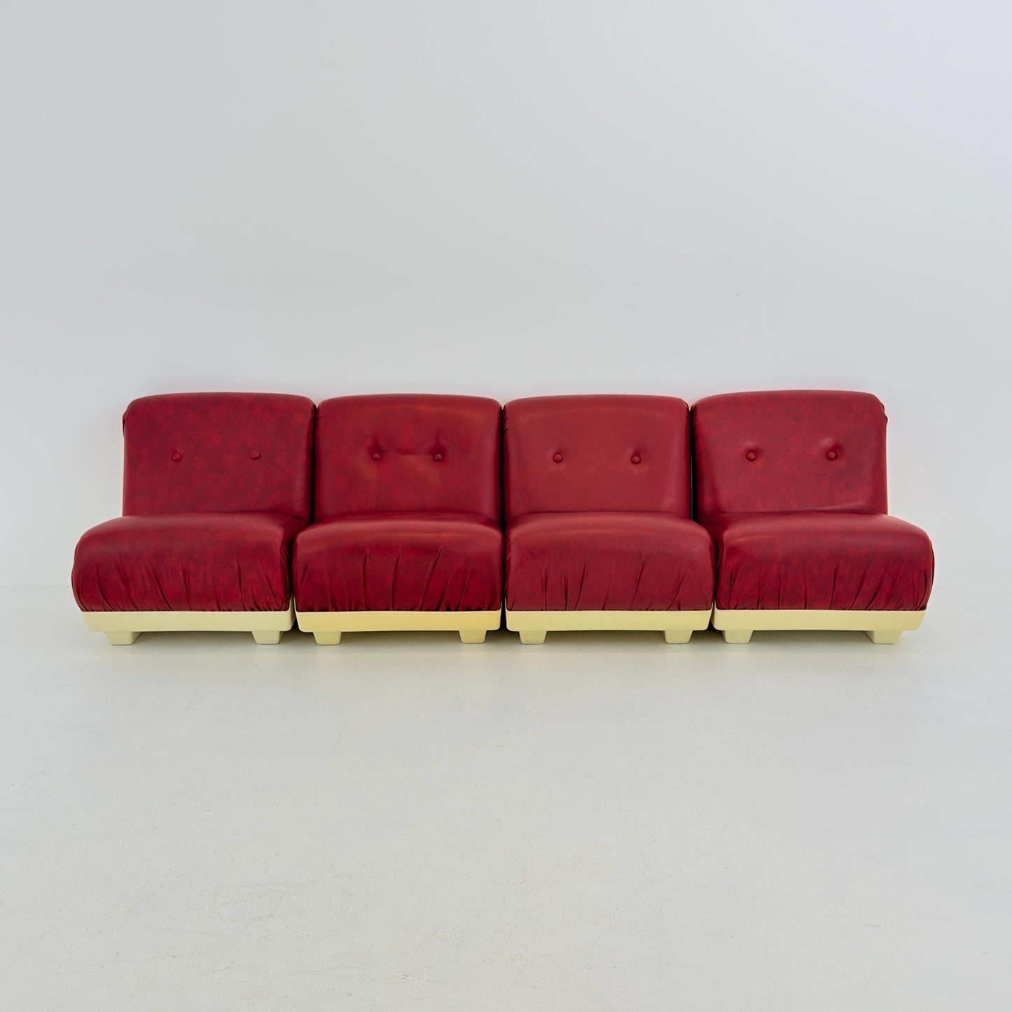 1 of 4 Mid-Century Space Age Lounge Chairs Red Leather & Fiberglass Shell, Modular 1970s Design, Germany