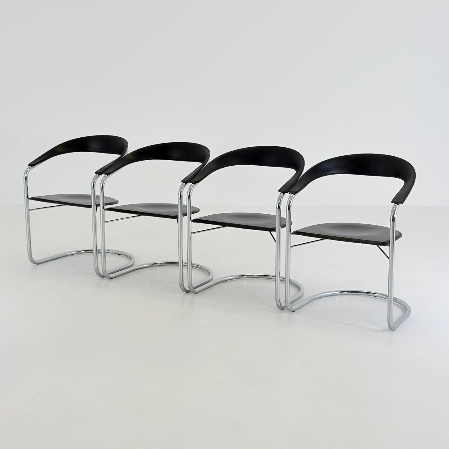 Set of 4 Mid century Bauhaus Canasta Cantilever Chairs by Arrben, Italy 1980s,