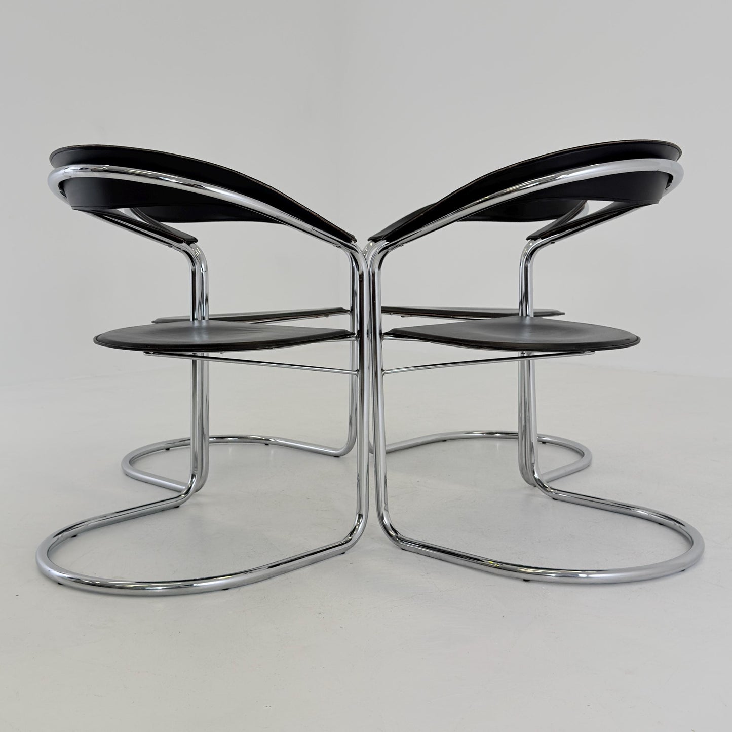 Set of 4 Mid century Bauhaus Canasta Cantilever Chairs by Arrben, Italy 1980s,