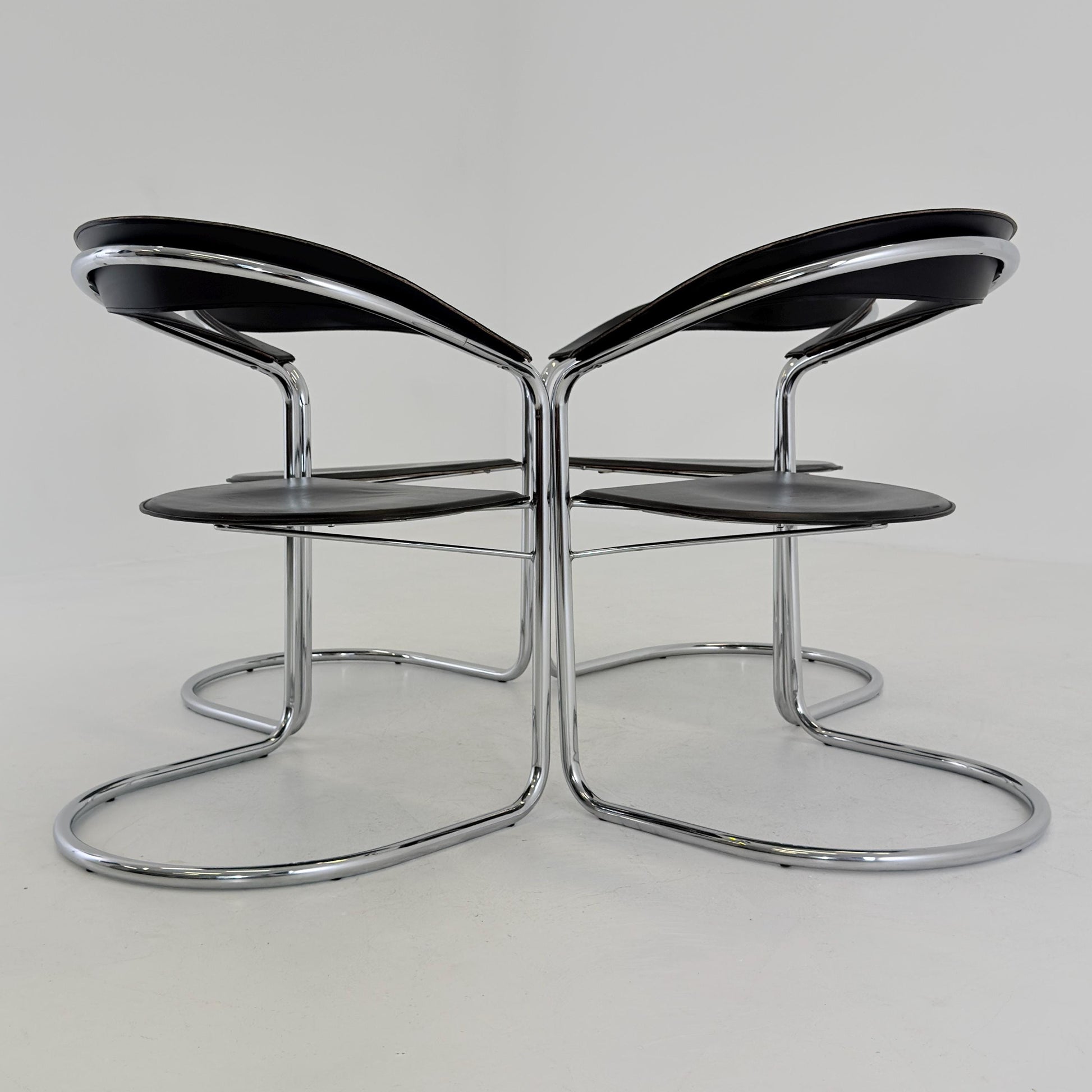 Set of 4 Mid century Bauhaus Canasta Cantilever Chairs by Arrben, Italy 1980s,