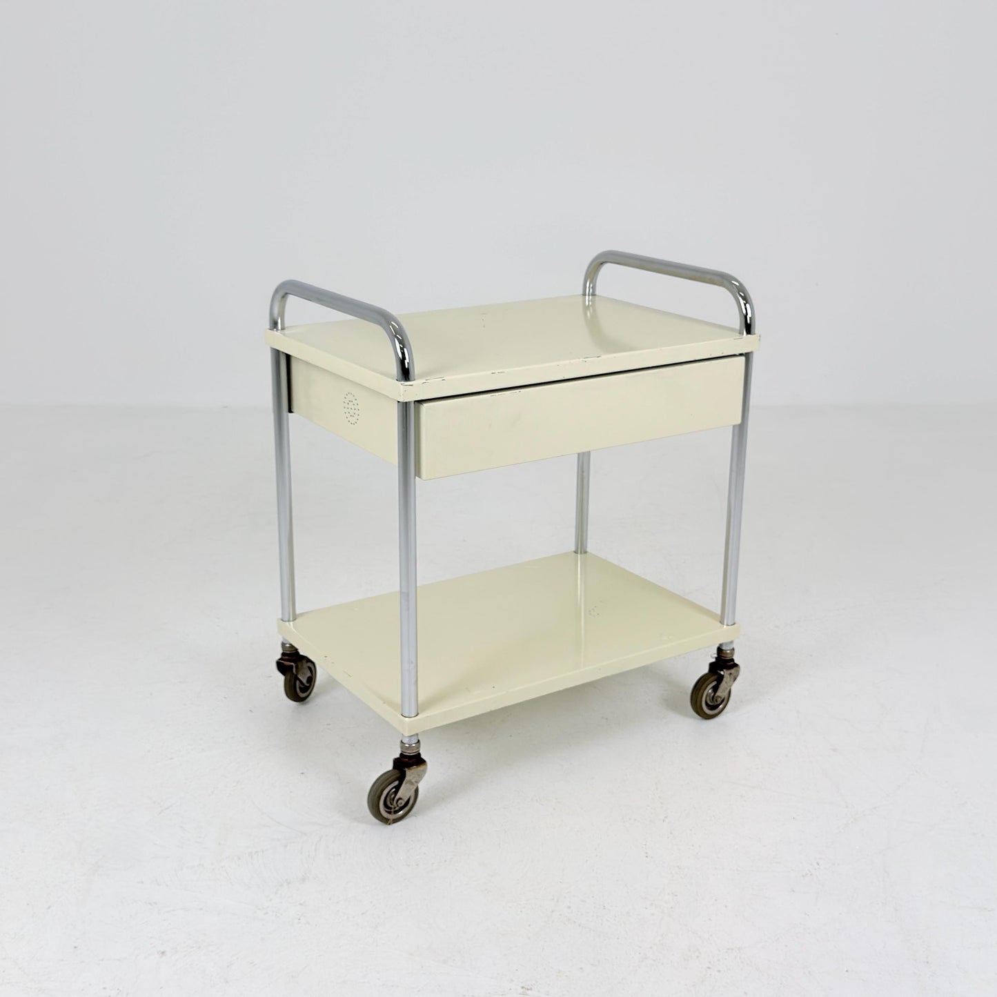 Mid-Century Mauser White Metal Trolley Cart, Germany 1970s – Bauhaus Industrial Design