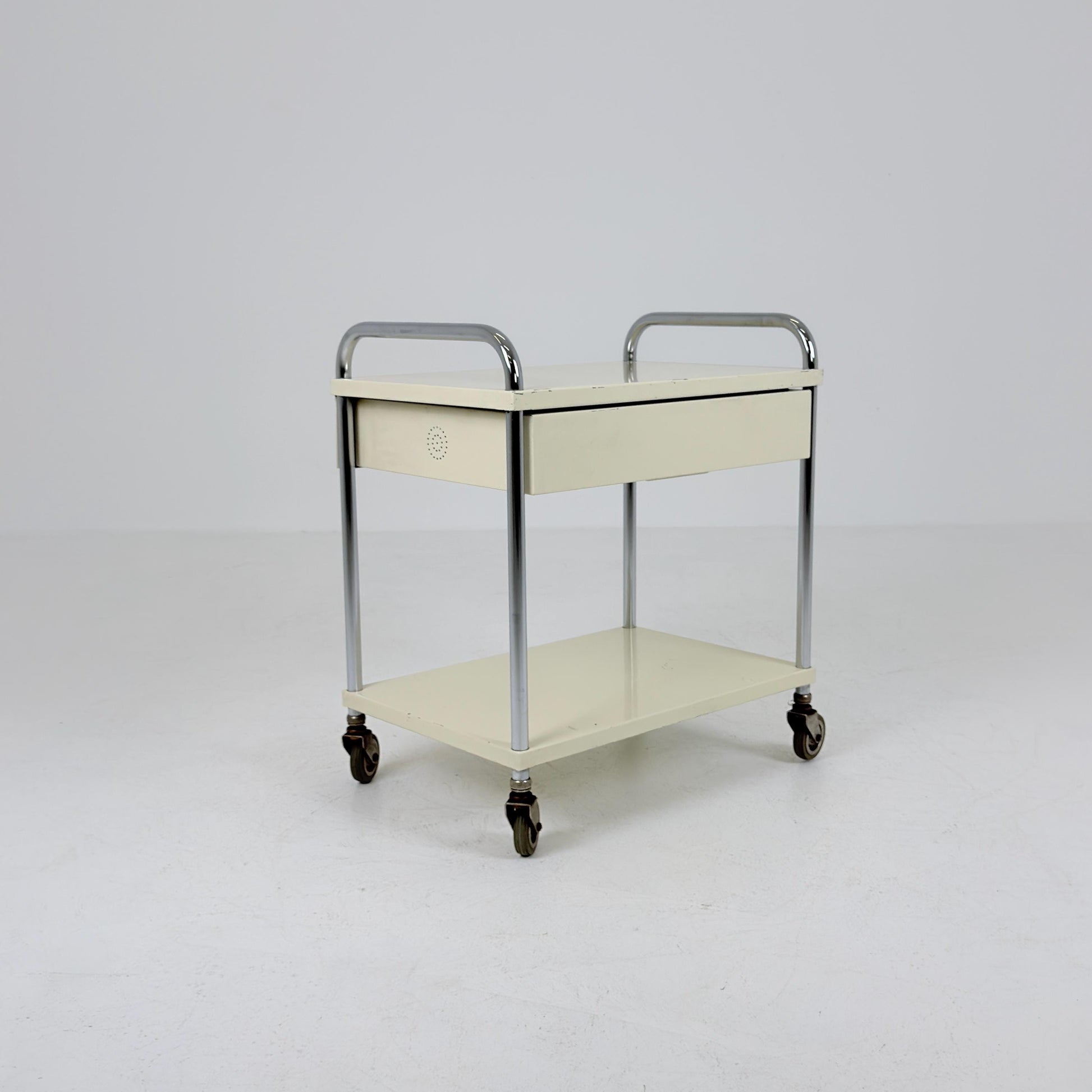 Mid-Century Mauser White Metal Trolley Cart, Germany 1970s – Bauhaus Industrial Design