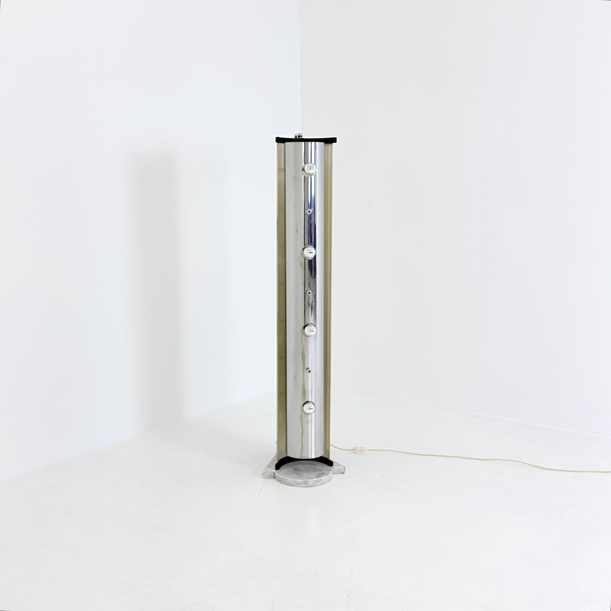 Rare Italian Space Age Floor Lamp, Chrome Sputnik Design, Marble Base, 1980s