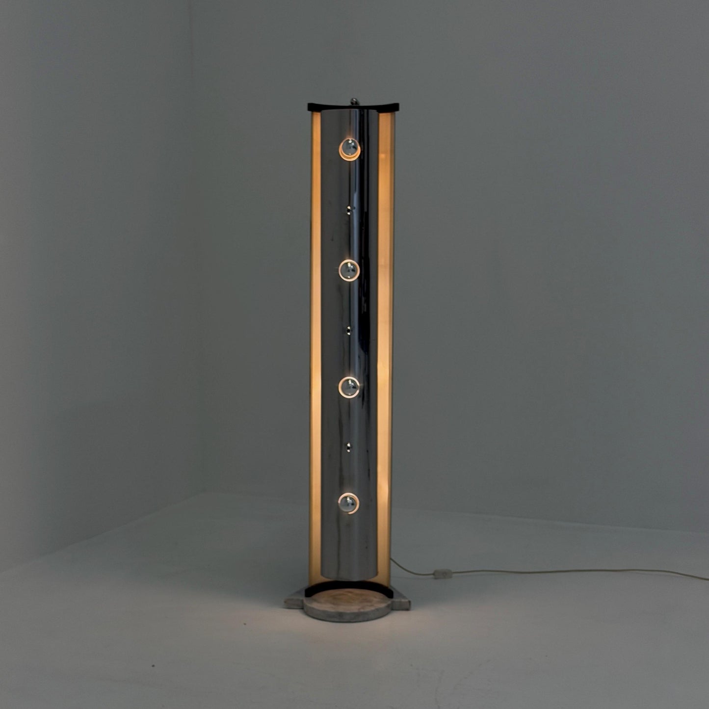 Rare Italian Space Age Floor Lamp, Chrome Sputnik Design, Marble Base, 1980s