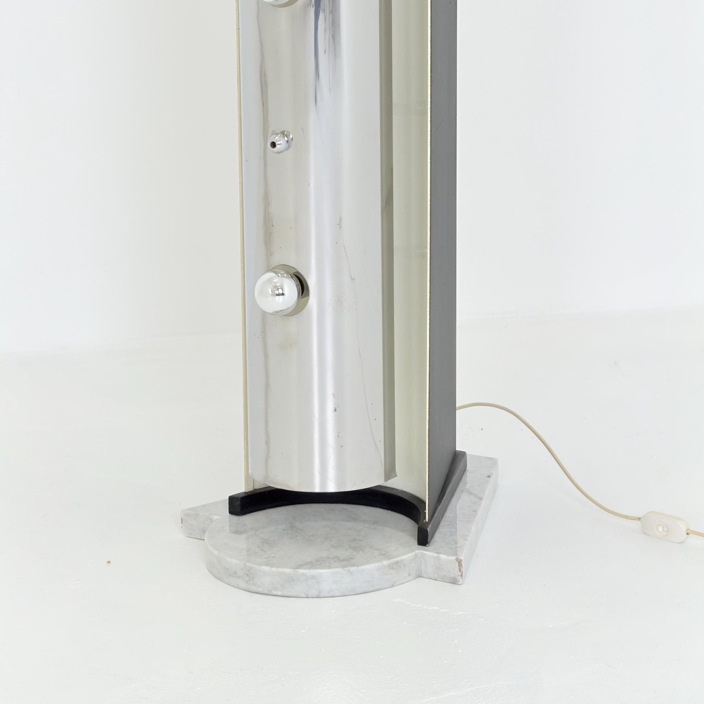 Rare Italian Space Age Floor Lamp, Chrome Sputnik Design, Marble Base, 1980s