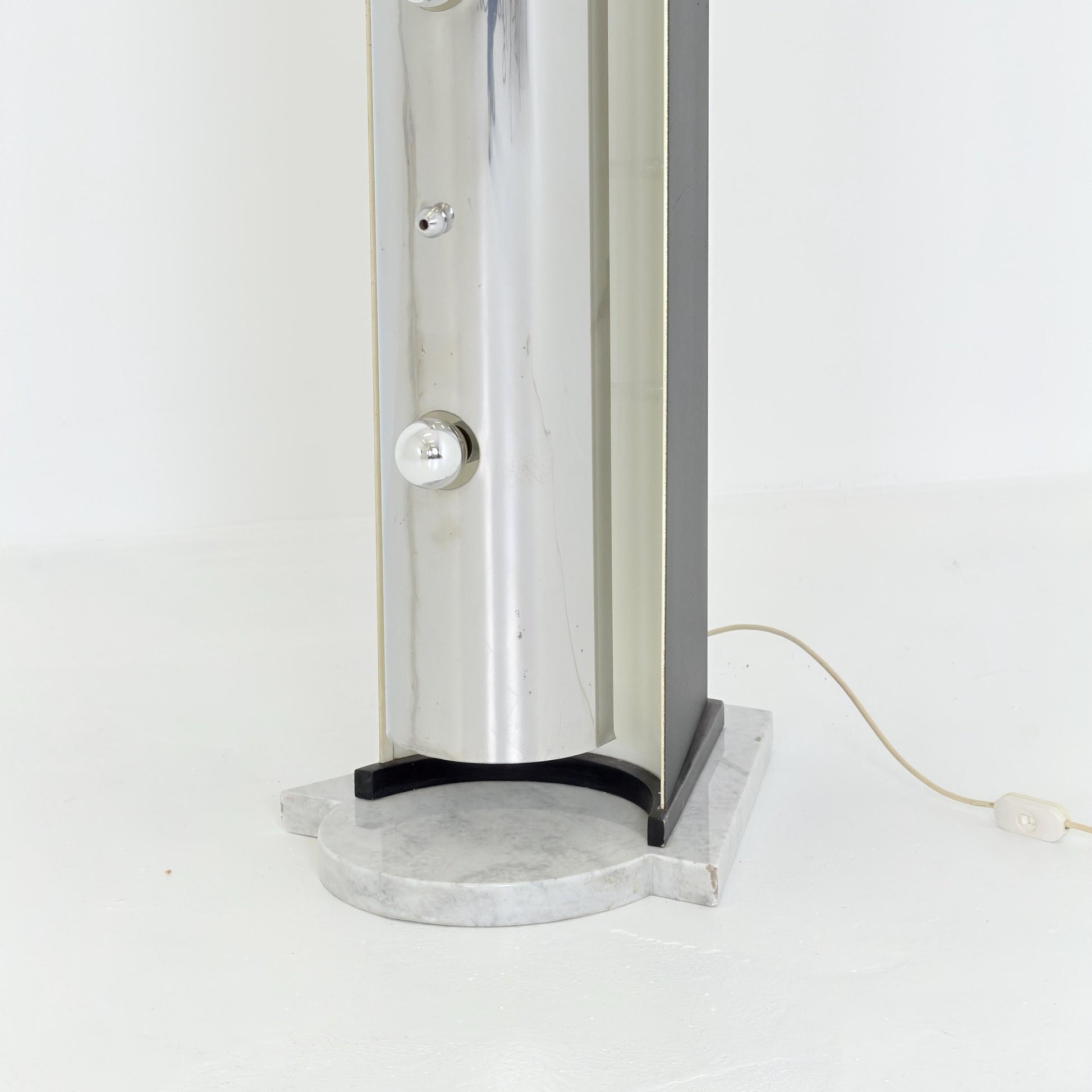 Rare Italian Space Age Floor Lamp, Chrome Sputnik Design, Marble Base, 1980s