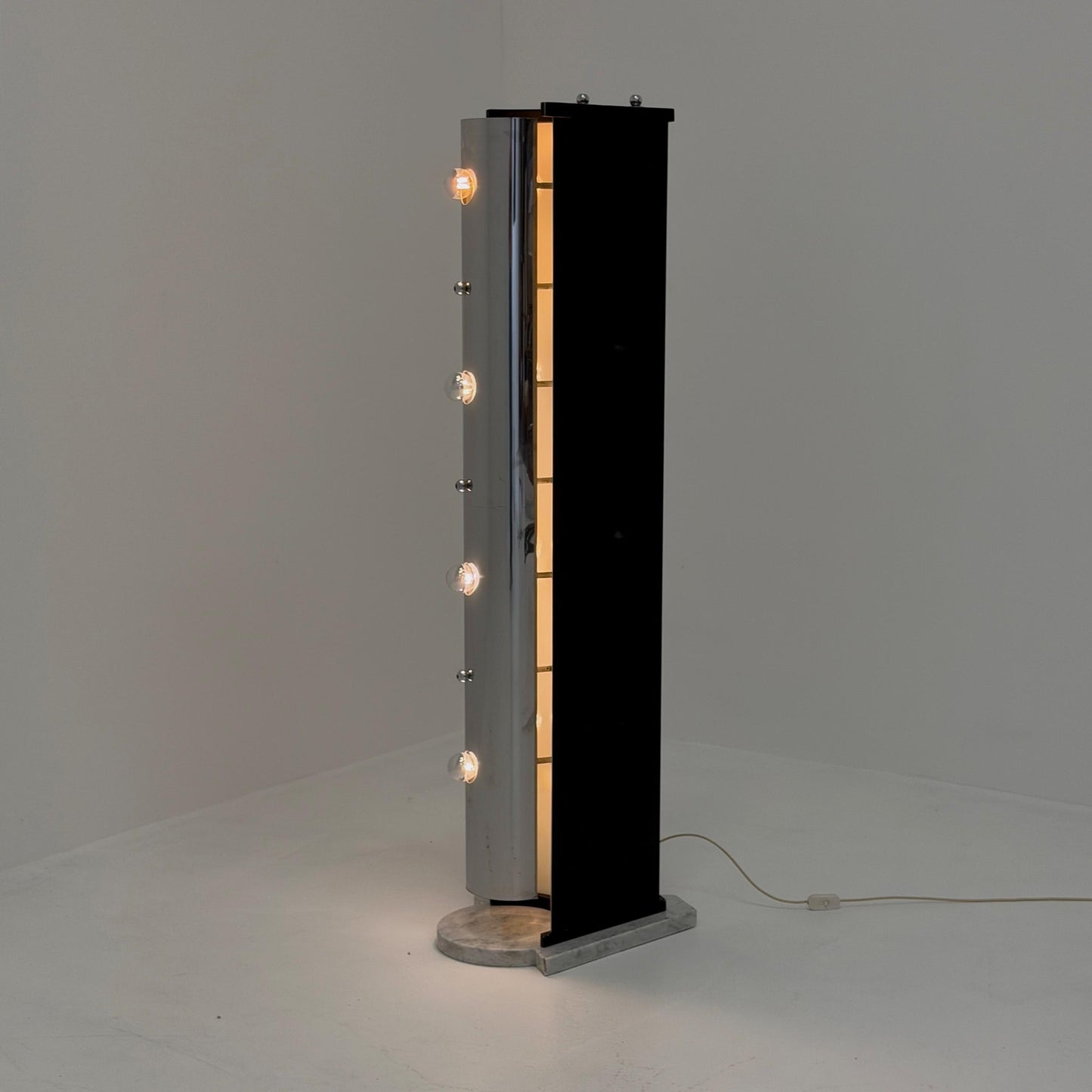 Rare Italian Space Age Floor Lamp, Chrome Sputnik Design, Marble Base, 1980s