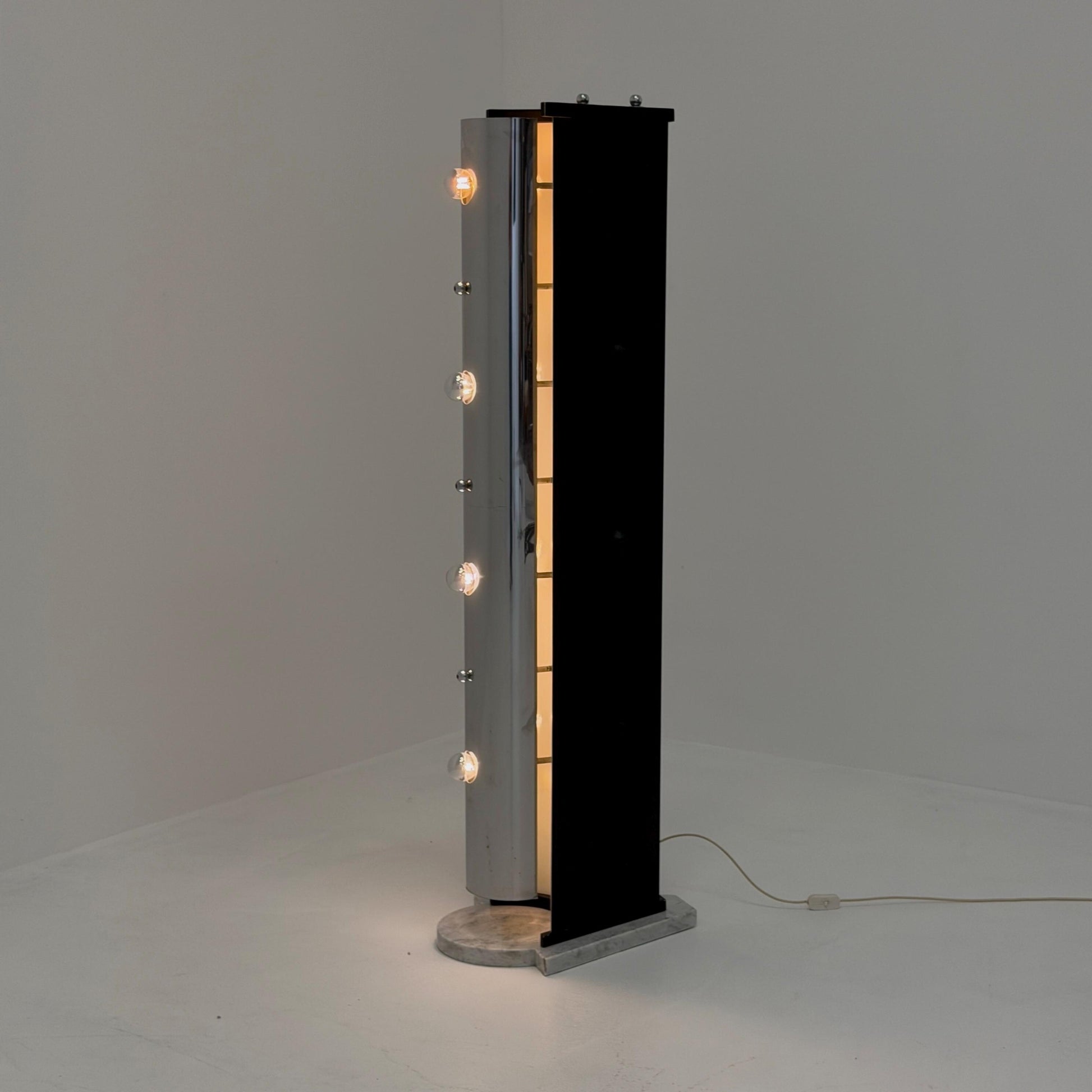 Rare Italian Space Age Floor Lamp, Chrome Sputnik Design, Marble Base, 1980s