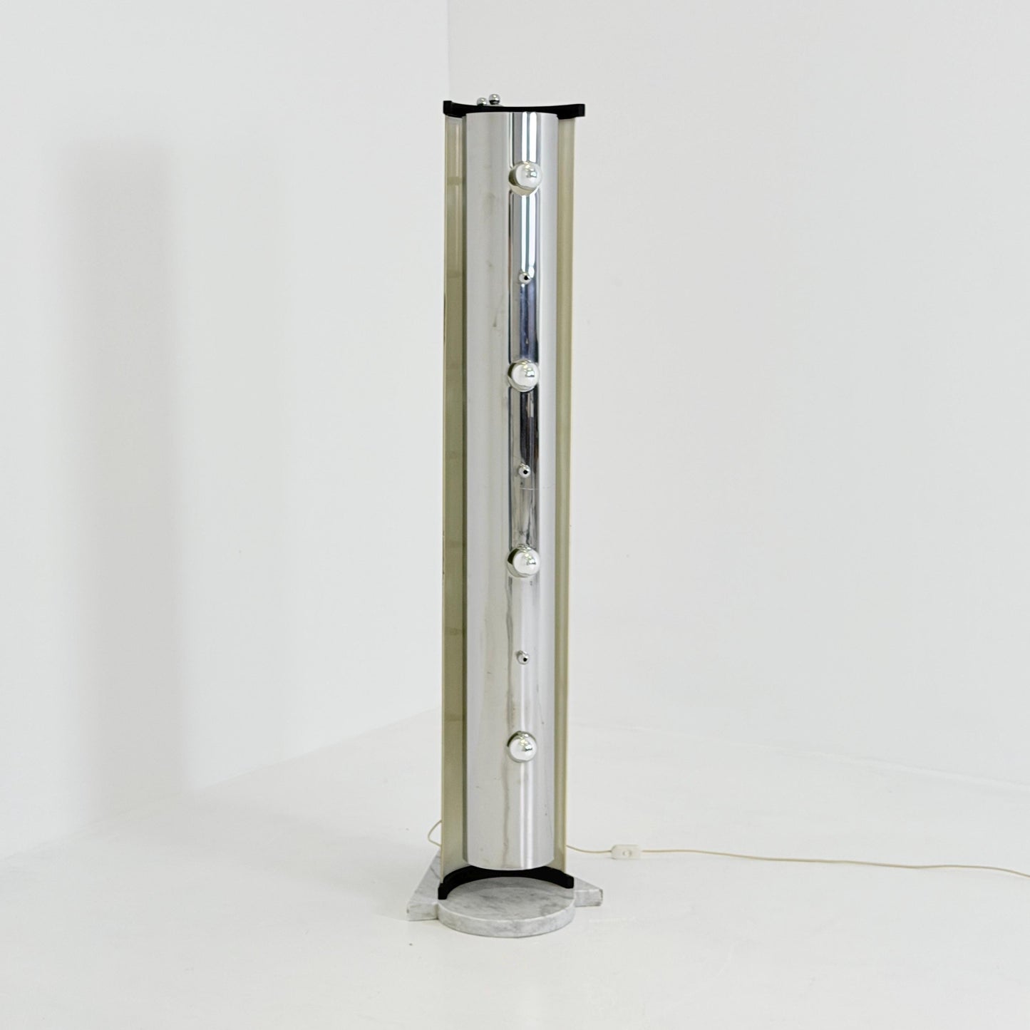 Rare Italian Space Age Floor Lamp, Chrome Sputnik Design, Marble Base, 1980s