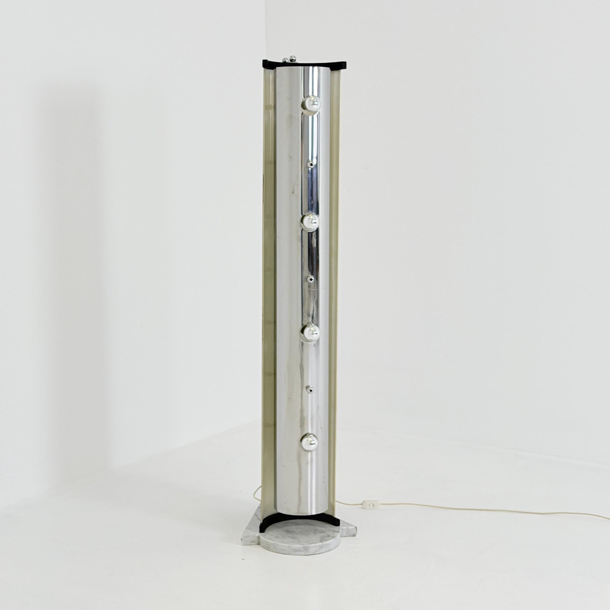 Rare Italian Space Age Floor Lamp, Chrome Sputnik Design, Marble Base, 1980s