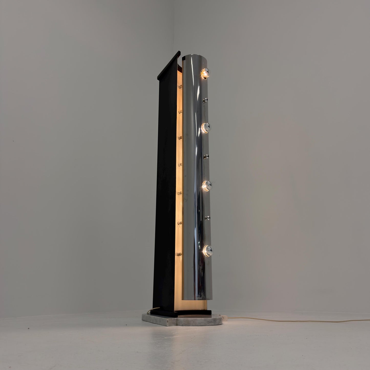 Rare Italian Space Age Floor Lamp, Chrome Sputnik Design, Marble Base, 1980s