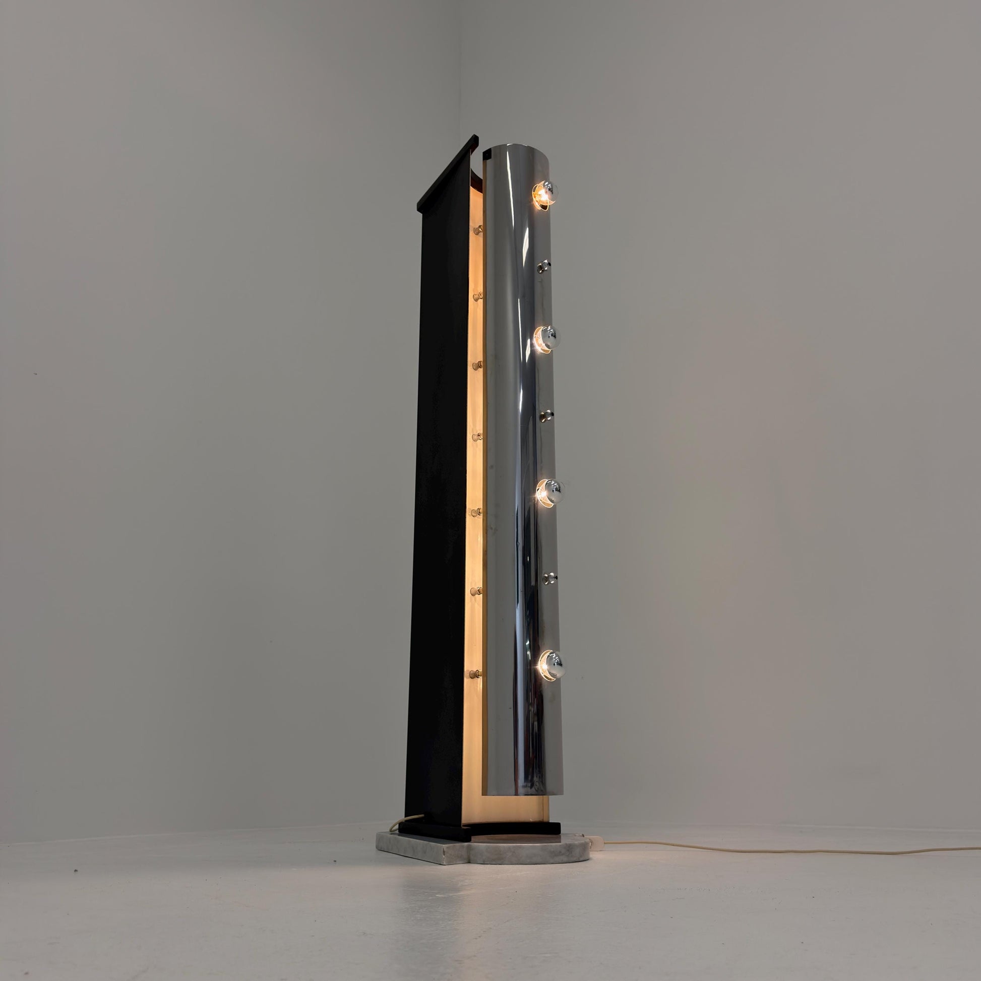 Rare Italian Space Age Floor Lamp, Chrome Sputnik Design, Marble Base, 1980s
