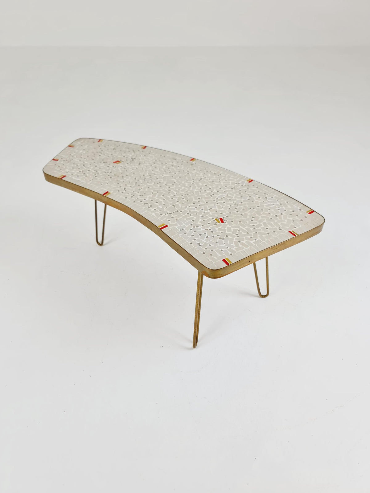 Unique mosaic & solid brass Sidetable by Berthold Muller, 1950s