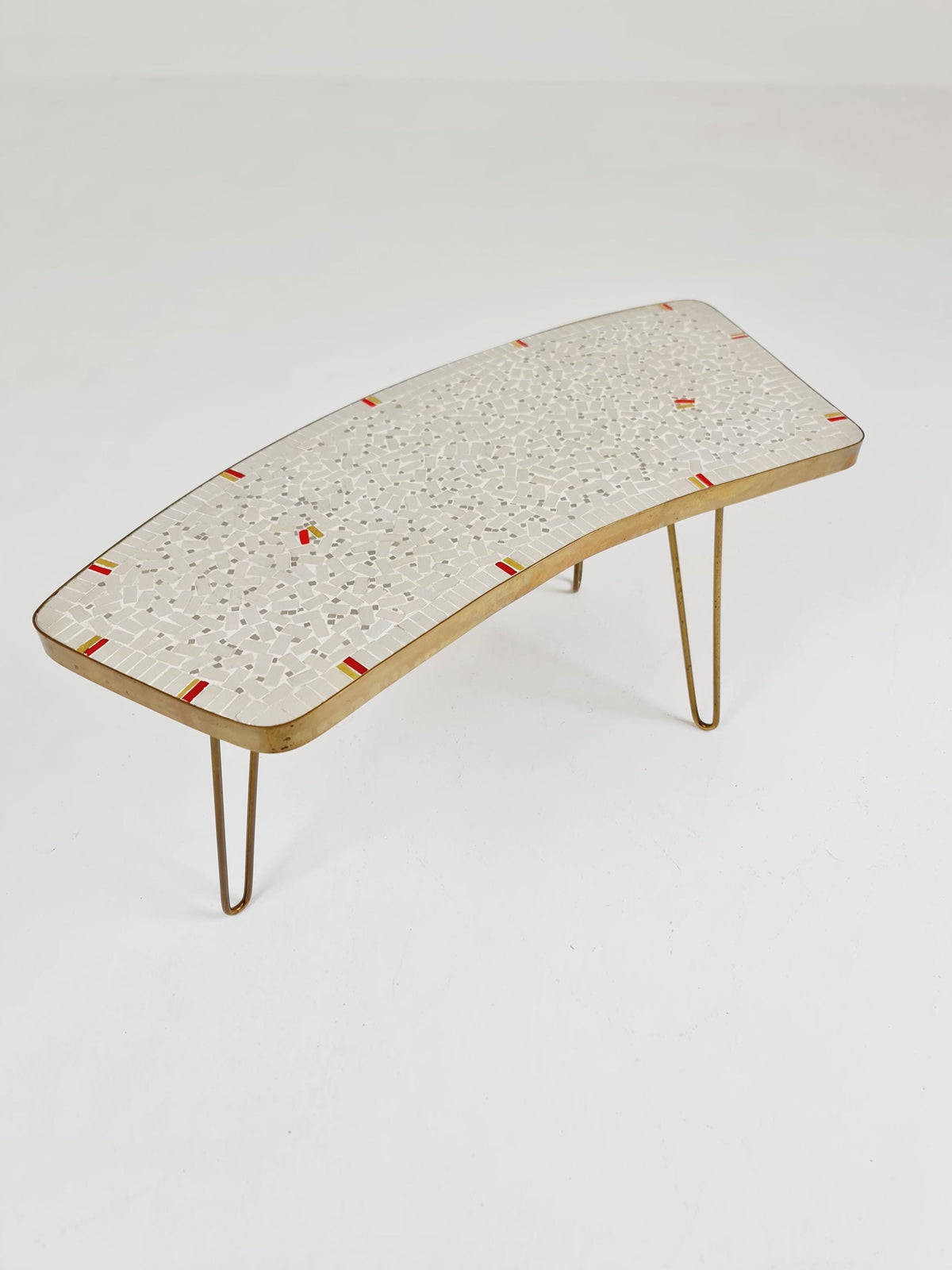Unique mosaic & solid brass Sidetable by Berthold Muller, 1950s