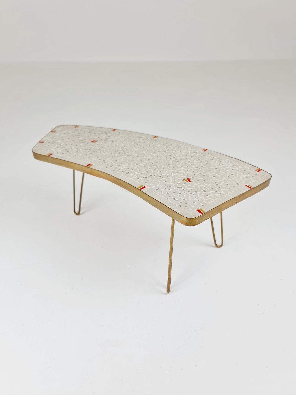 Unique mosaic & solid brass Sidetable by Berthold Muller, 1950s