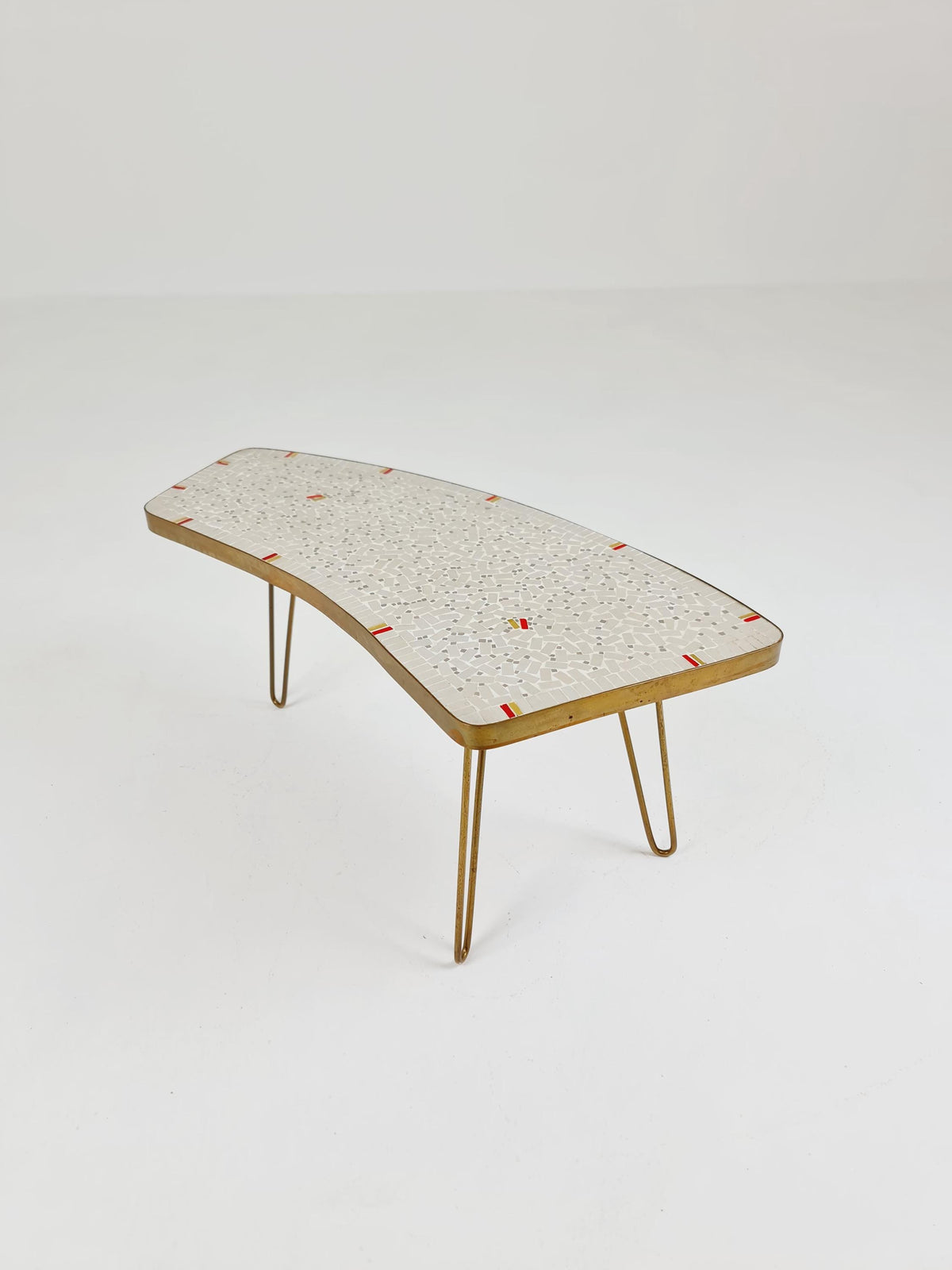 Unique mosaic & solid brass Sidetable by Berthold Muller, 1950s