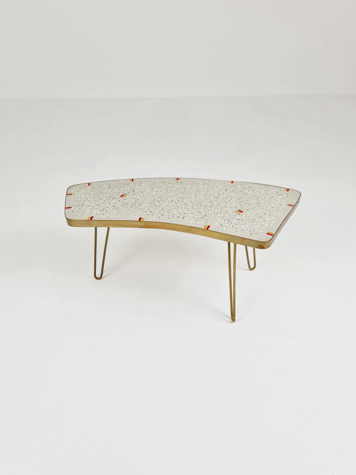 Unique mosaic & solid brass Sidetable by Berthold Muller, 1950s
