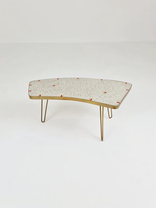 Unique mosaic & solid brass Sidetable by Berthold Muller, 1950s