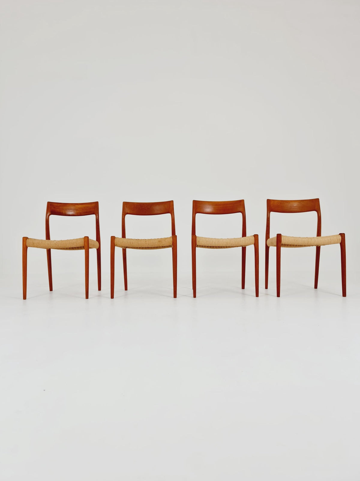 Mid Century Danish Teak and danish cord dining chairs by Niels O.Moller,model 77 , set of 4 ,1960s