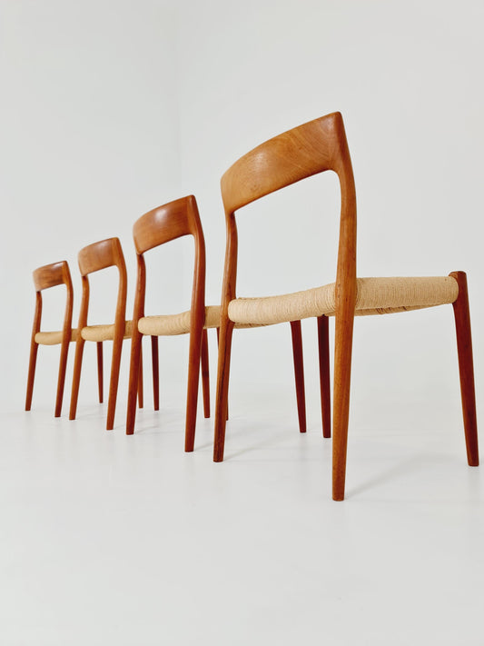 Mid Century Danish Teak and danish cord dining chairs by Niels O.Moller,model 77 , set of 4 ,1960s
