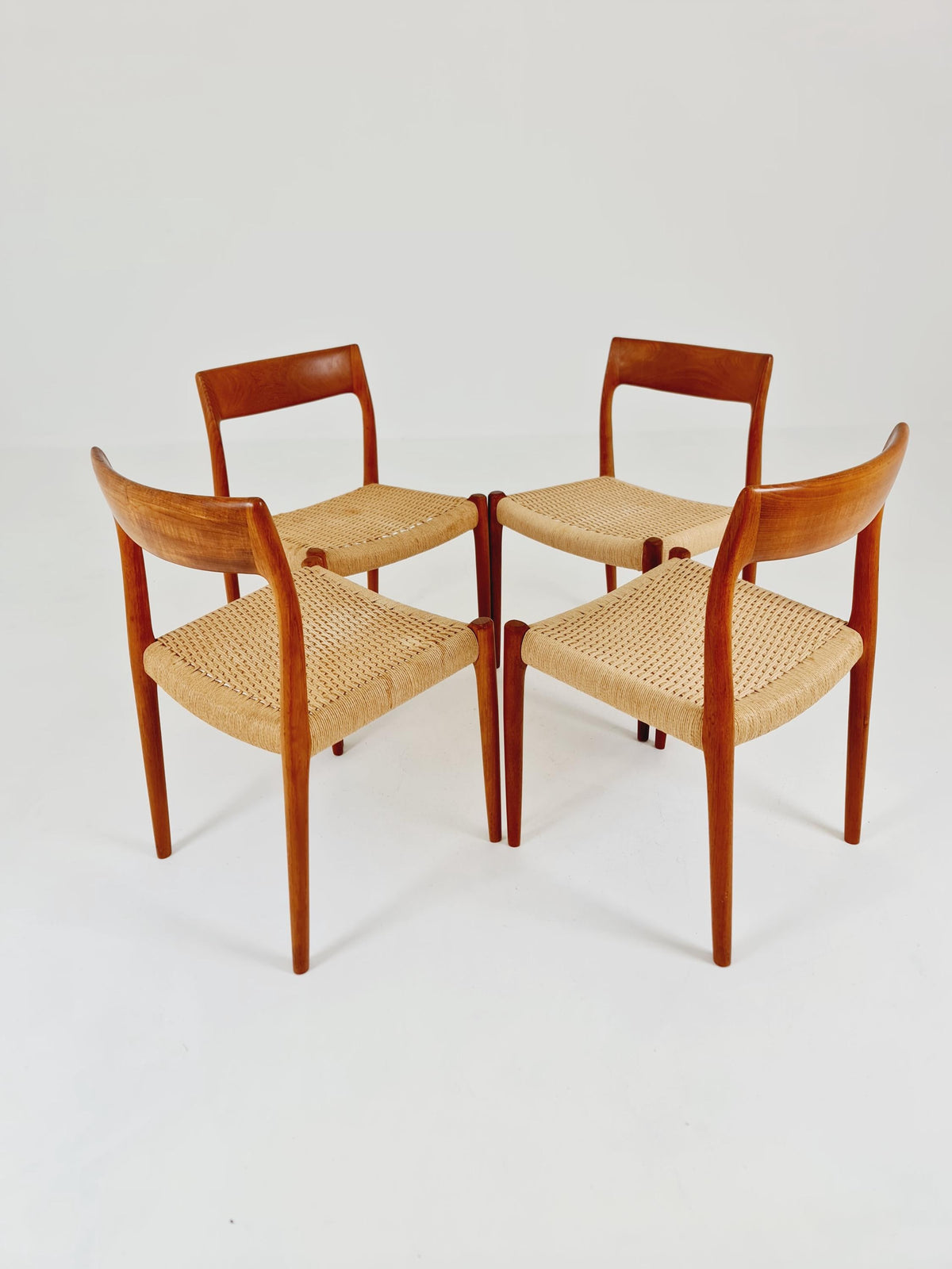 Mid Century Danish Teak and danish cord dining chairs by Niels O.Moller,model 77 , set of 4 ,1960s