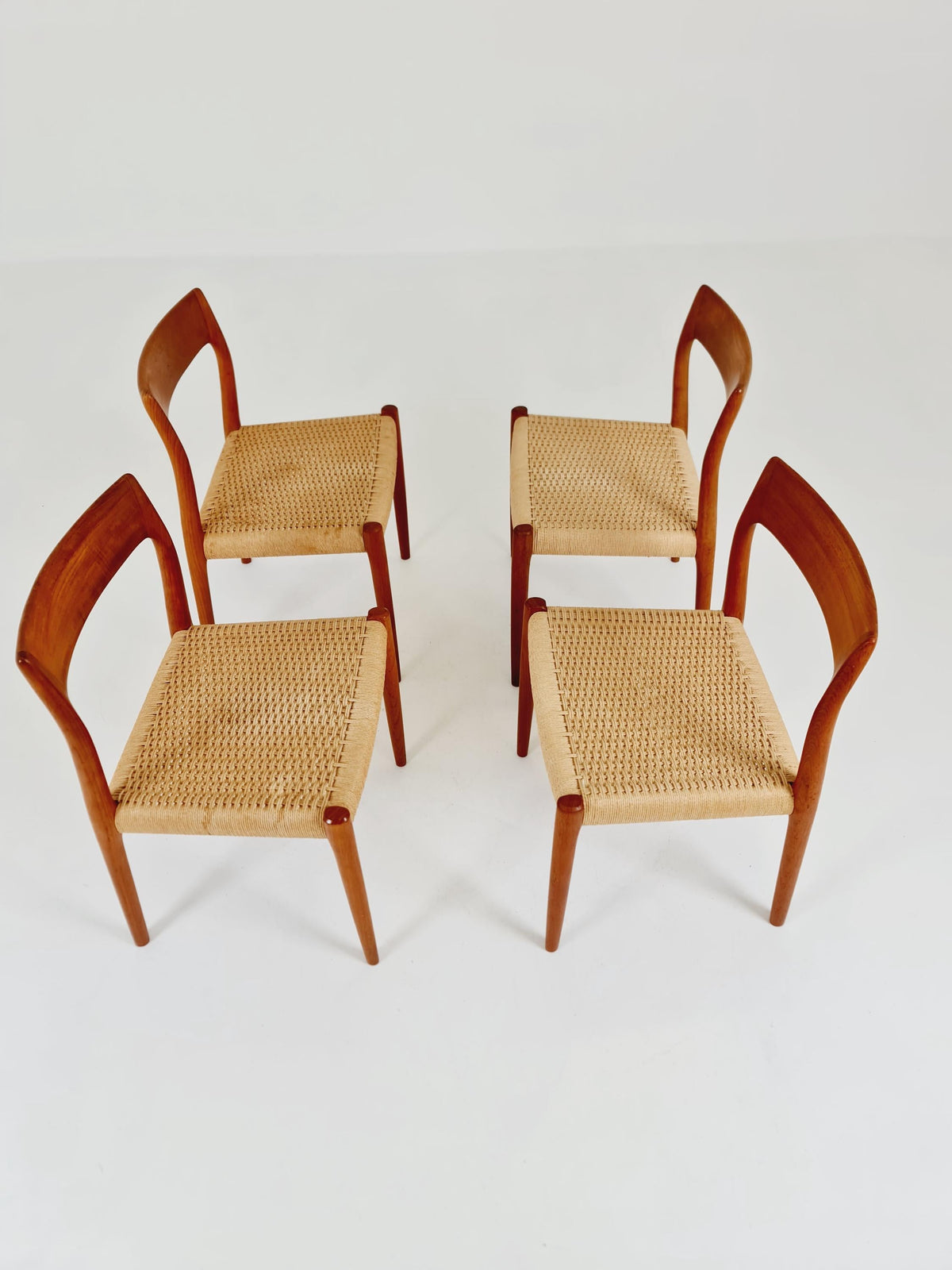 Mid Century Danish Teak and danish cord dining chairs by Niels O.Moller,model 77 , set of 4 ,1960s