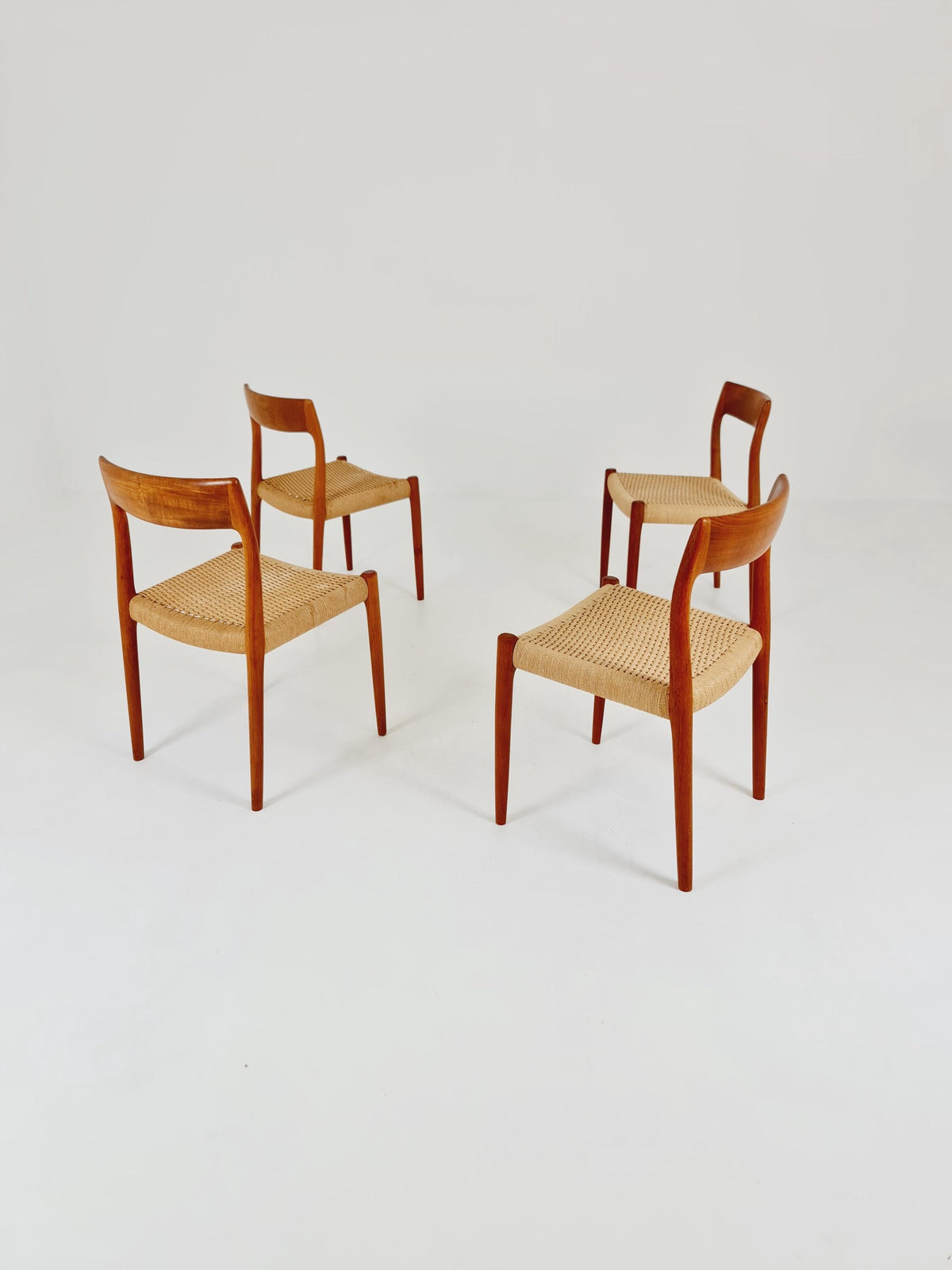 Mid Century Danish Teak and danish cord dining chairs by Niels O.Moller,model 77 , set of 4 ,1960s