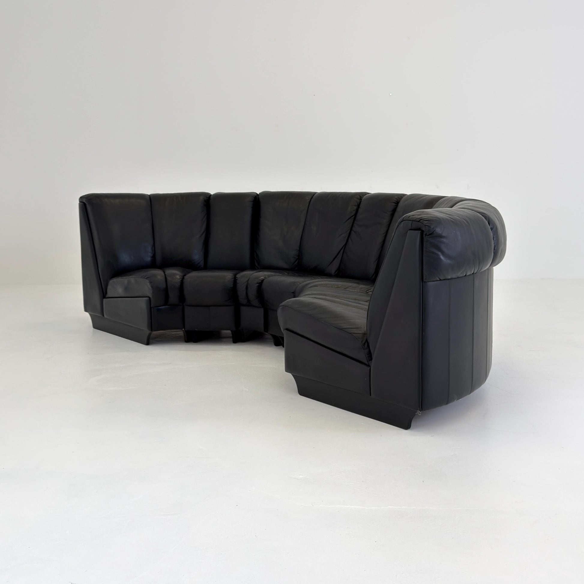 Mid-Century Modular Black Leather Sofa by Trio Line A/S Denmark, 1990s
