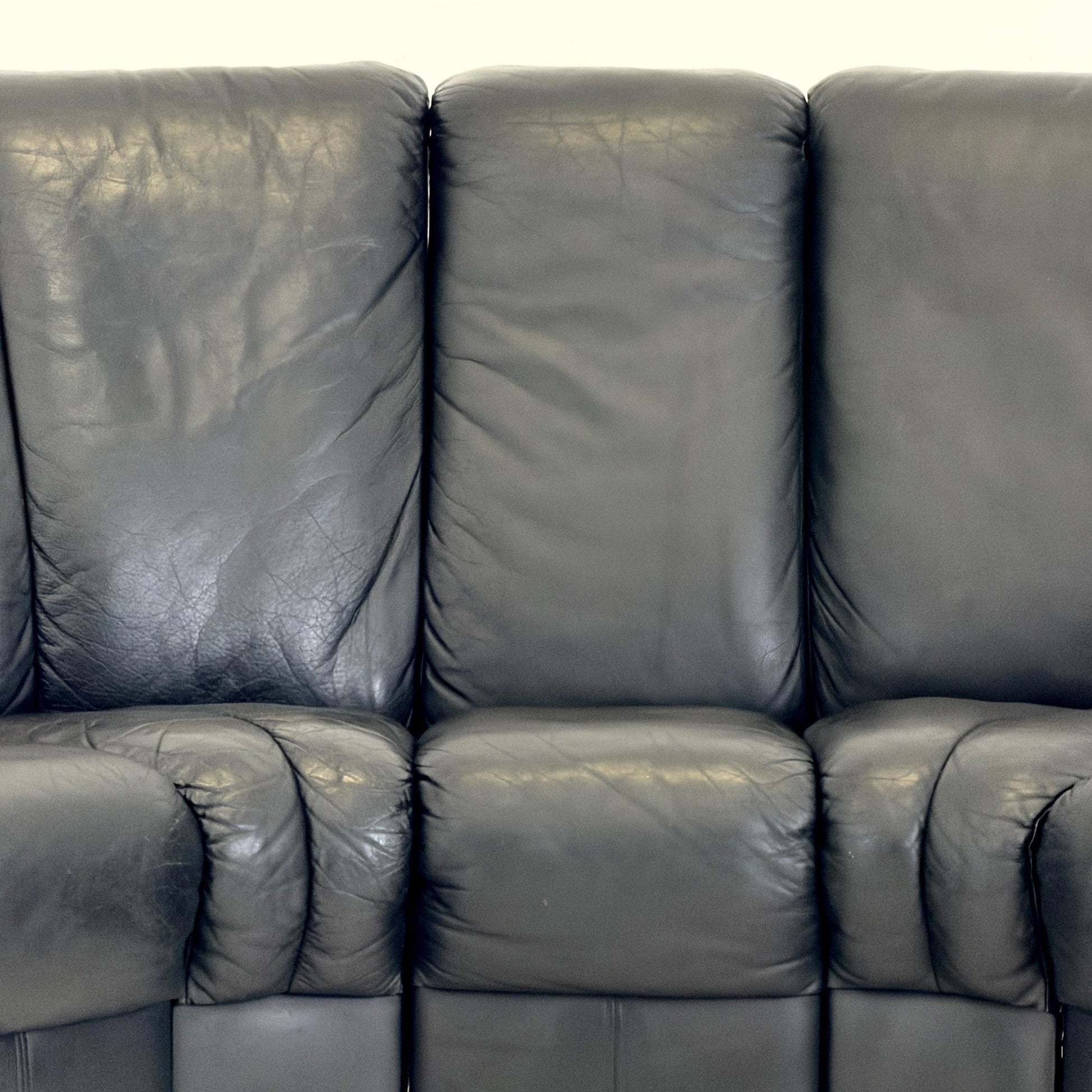 Mid-Century Modular Black Leather Sofa by Trio Line A/S Denmark, 1990s