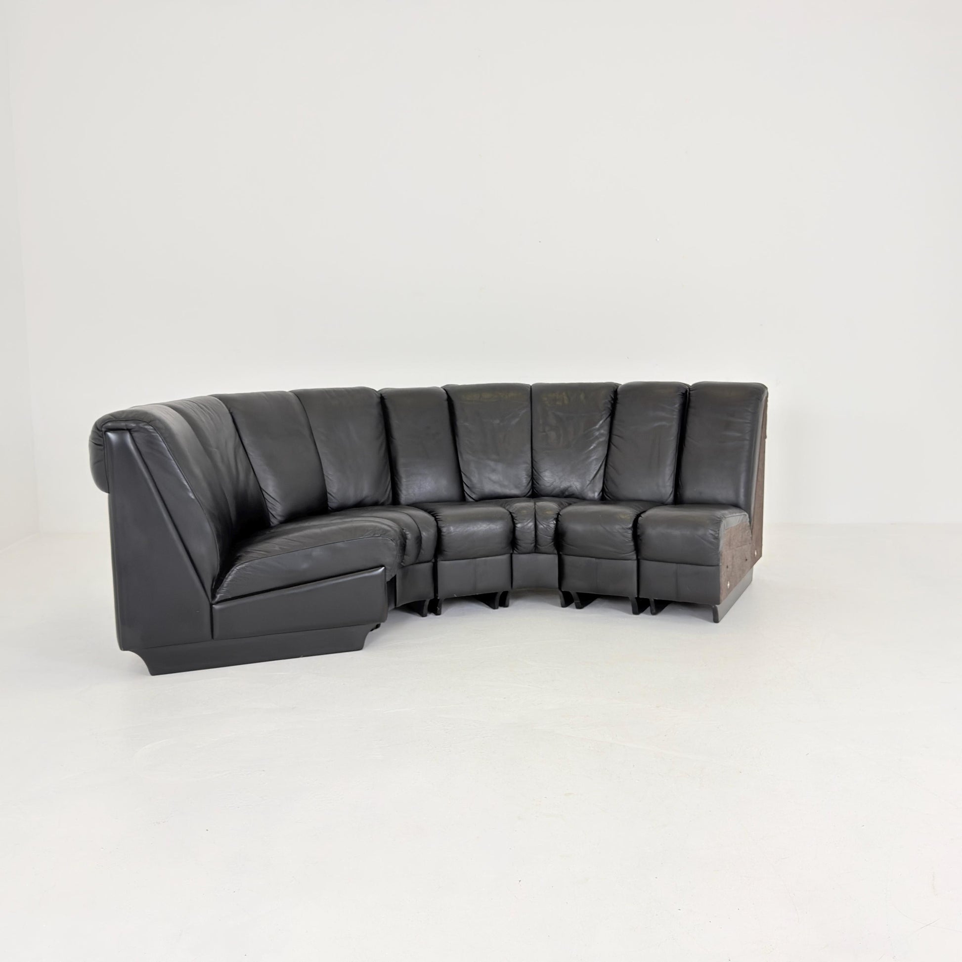 Mid-Century Modular Black Leather Sofa by Trio Line A/S Denmark, 1990s