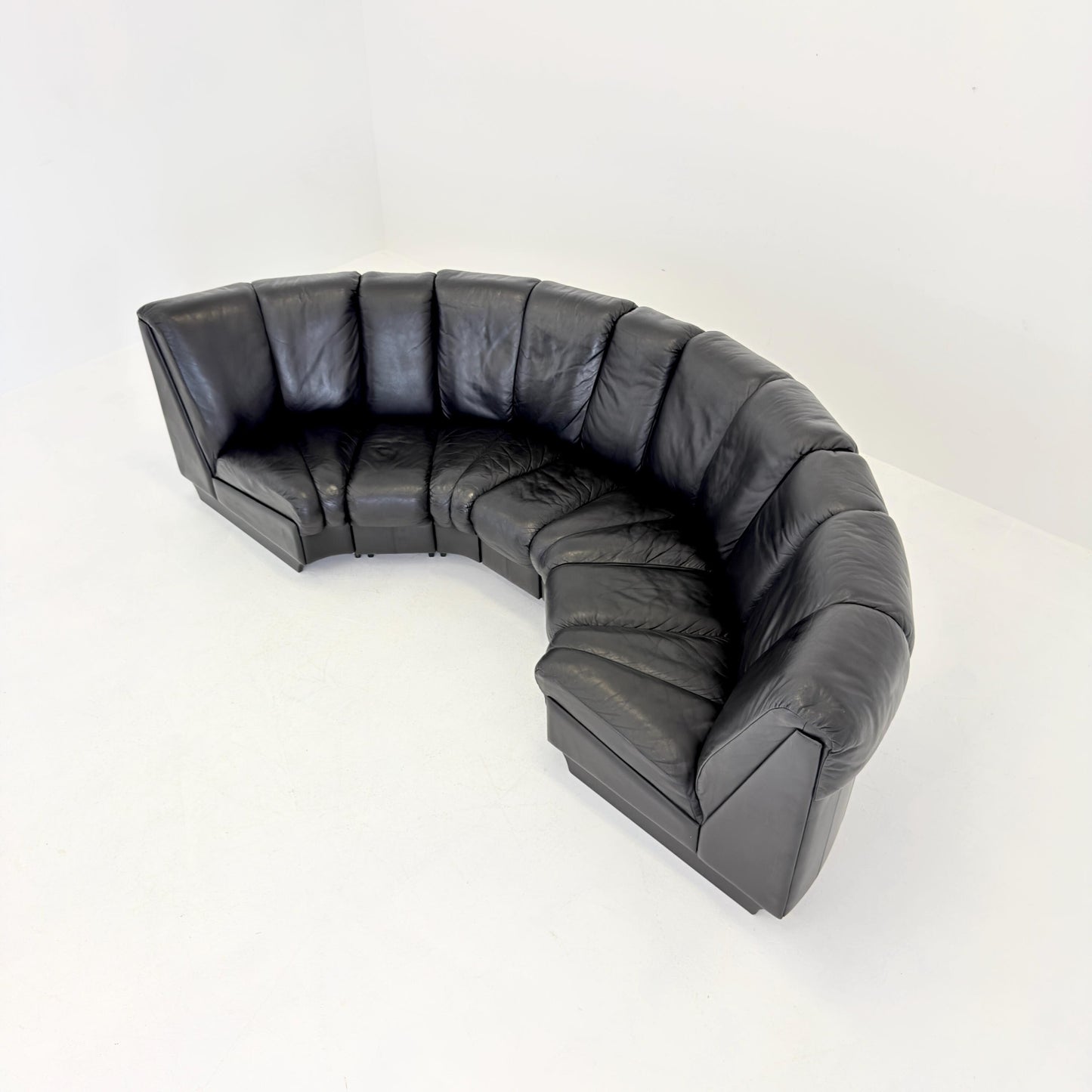 Mid-Century Modular Black Leather Sofa by Trio Line A/S Denmark, 1990s