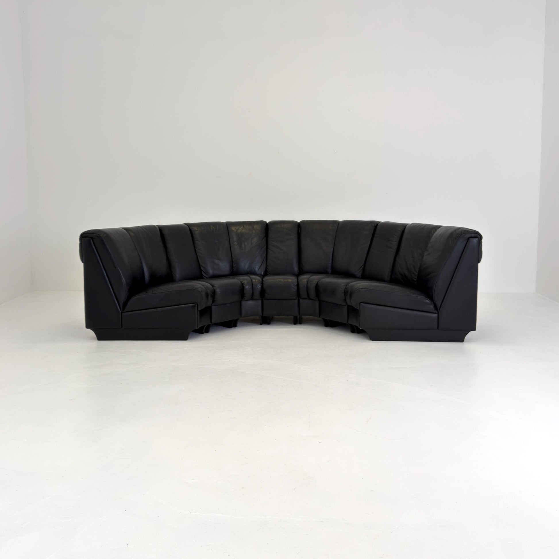 Mid-Century Modular Black Leather Sofa by Trio Line A/S Denmark, 1990s