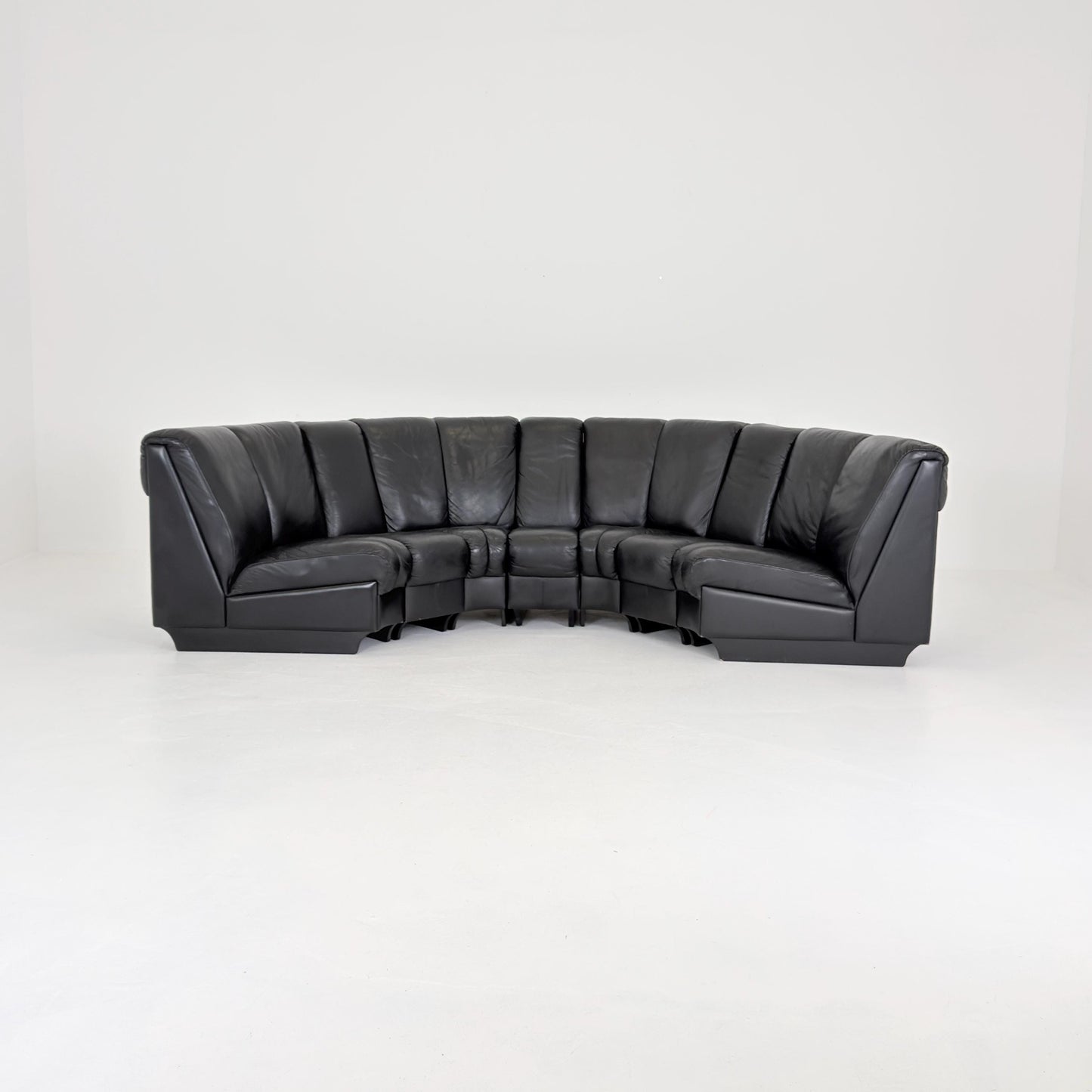 Mid-Century Modular Black Leather Sofa by Trio Line A/S Denmark, 1990s