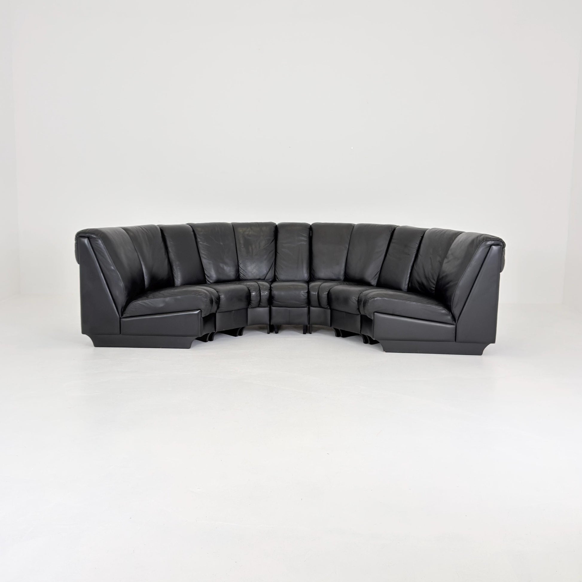 Mid-Century Modular Black Leather Sofa by Trio Line A/S Denmark, 1990s