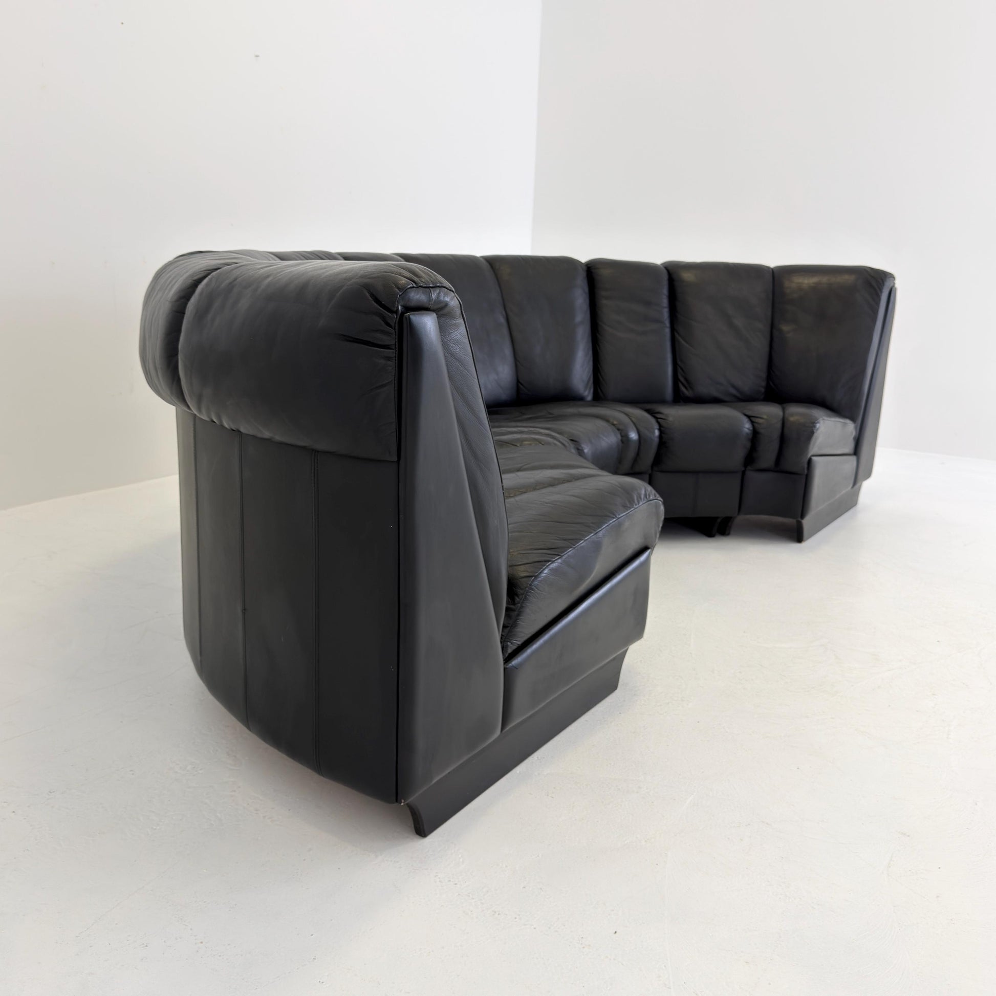 Mid-Century Modular Black Leather Sofa by Trio Line A/S Denmark, 1990s