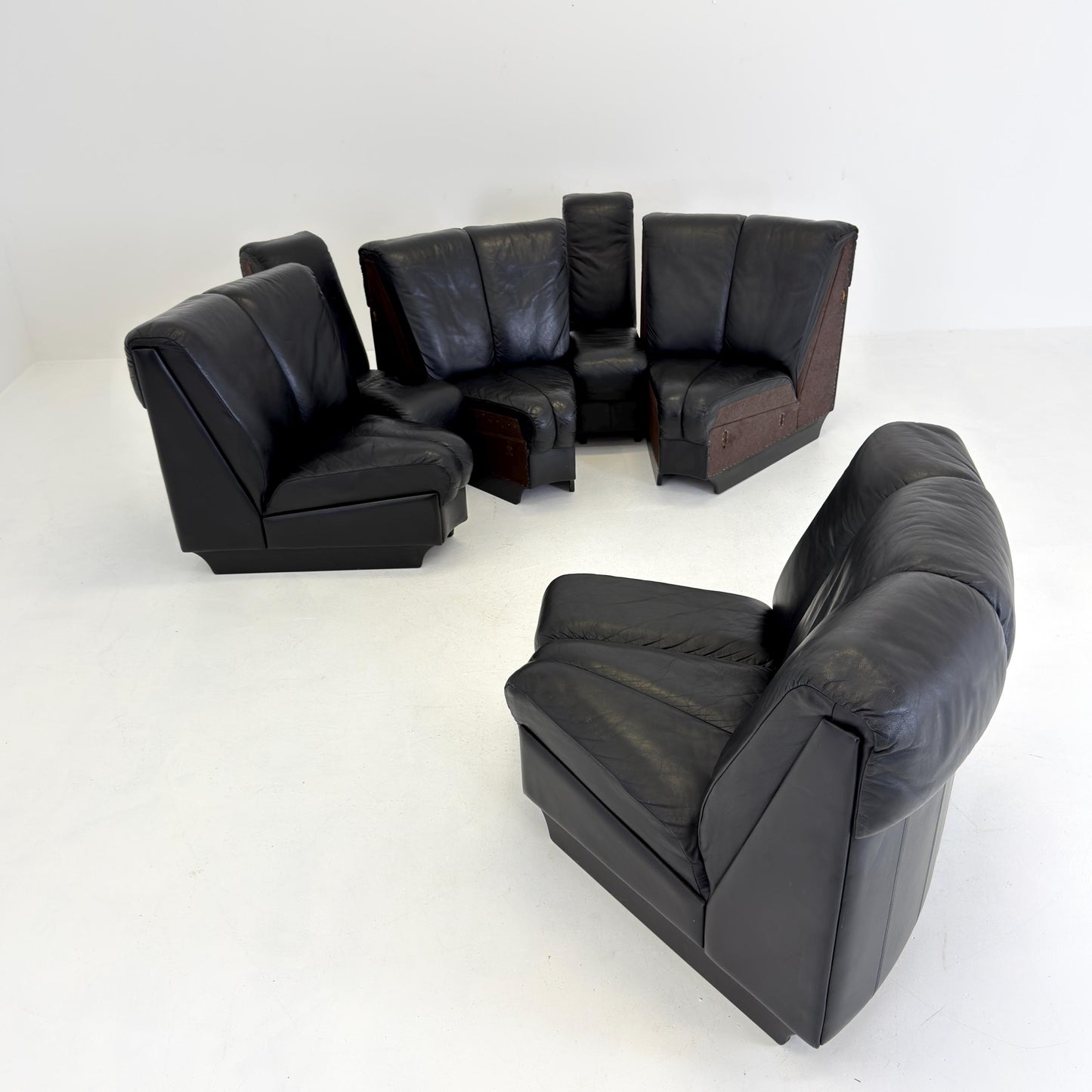 Mid-Century Modular Black Leather Sofa by Trio Line A/S Denmark, 1990s