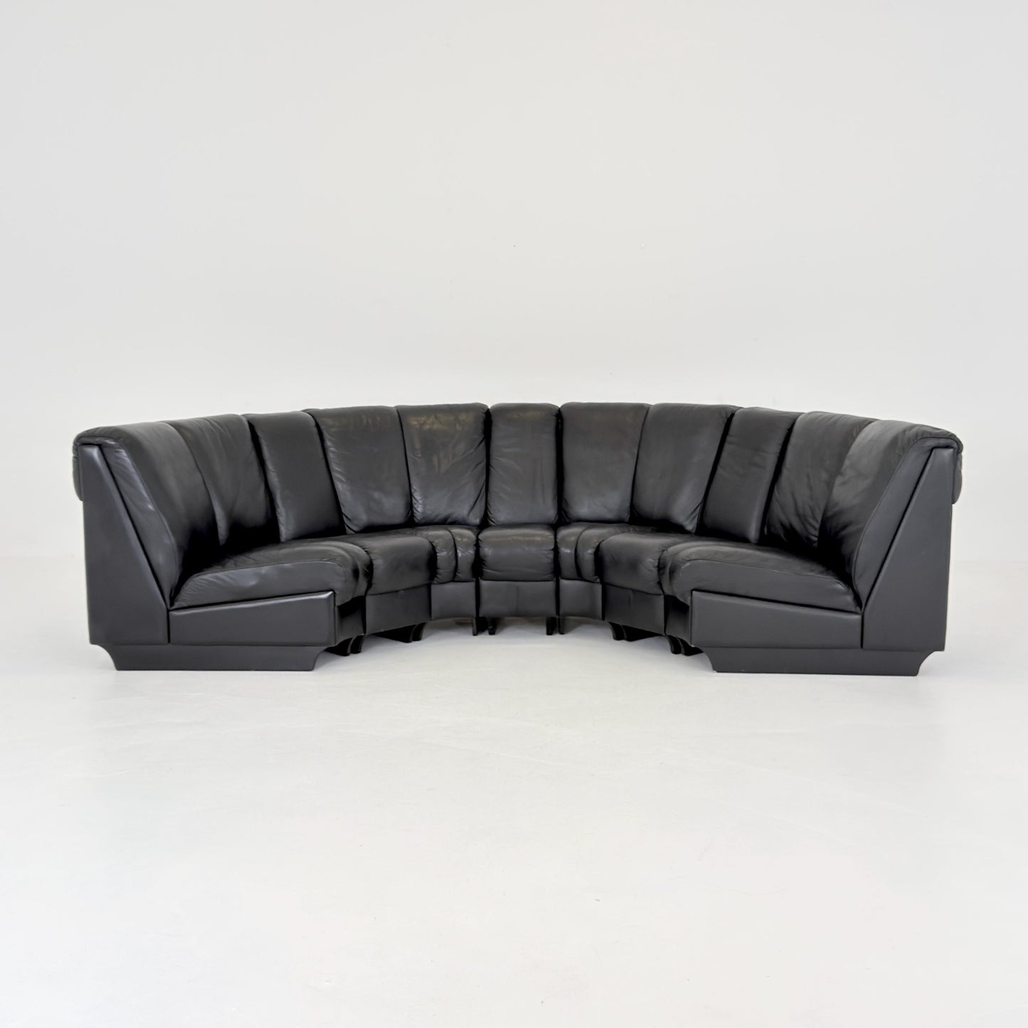 Mid-Century Modular Black Leather Sofa by Trio Line A/S Denmark, 1990s