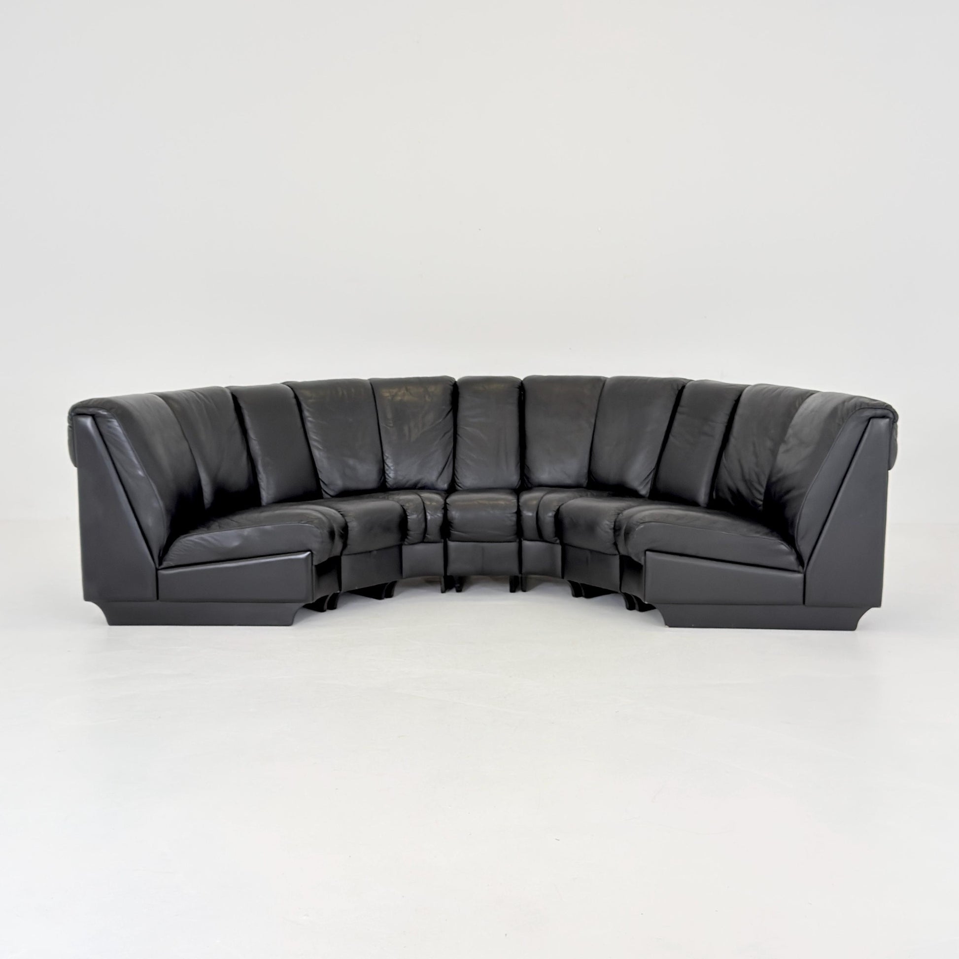 Mid-Century Modular Black Leather Sofa by Trio Line A/S Denmark, 1990s