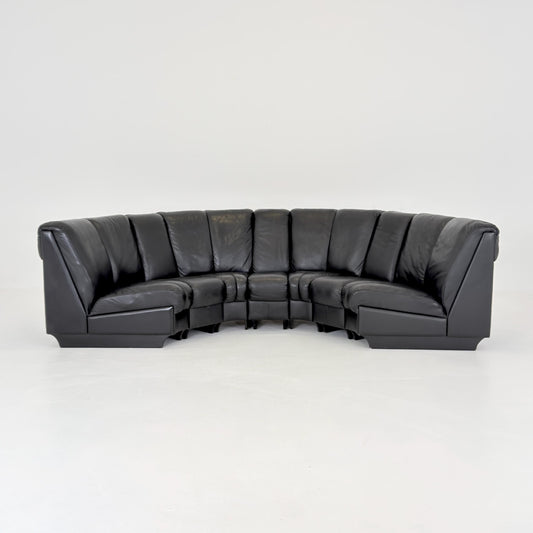 Mid-Century Modular Black Leather Sofa by Trio Line A/S Denmark, 1990s