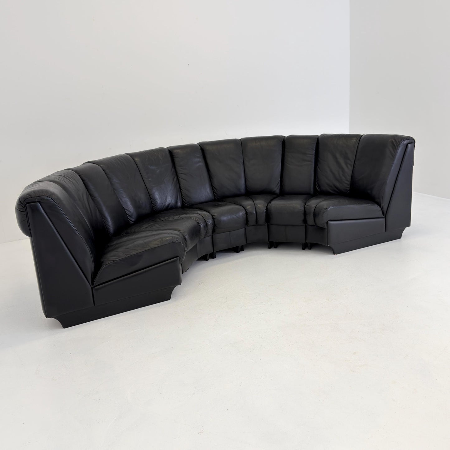 Mid-Century Modular Black Leather Sofa by Trio Line A/S Denmark, 1990s