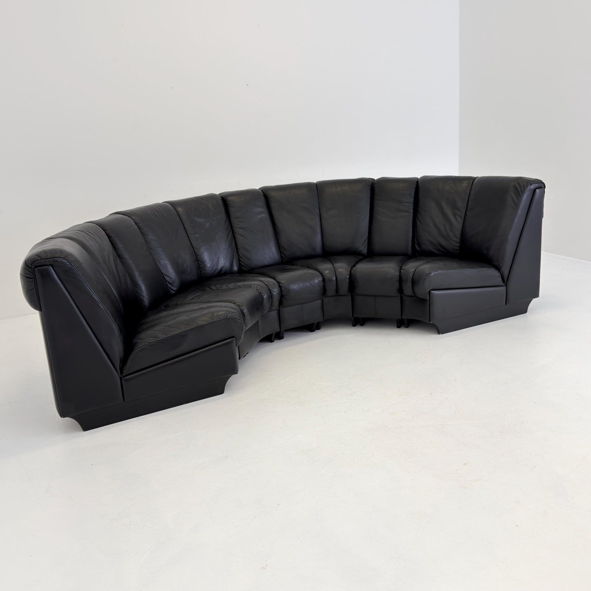 Mid-Century Modular Black Leather Sofa by Trio Line A/S Denmark, 1990s