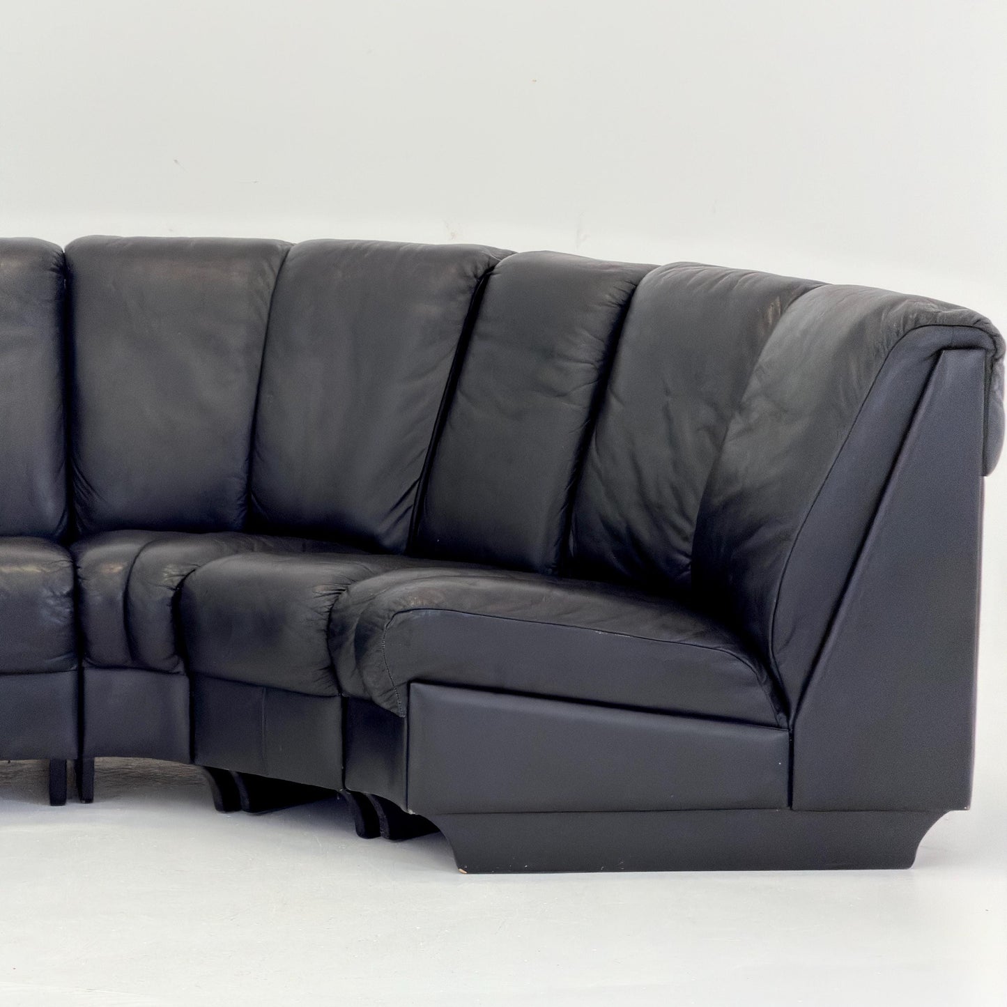Mid-Century Modular Black Leather Sofa by Trio Line A/S Denmark, 1990s