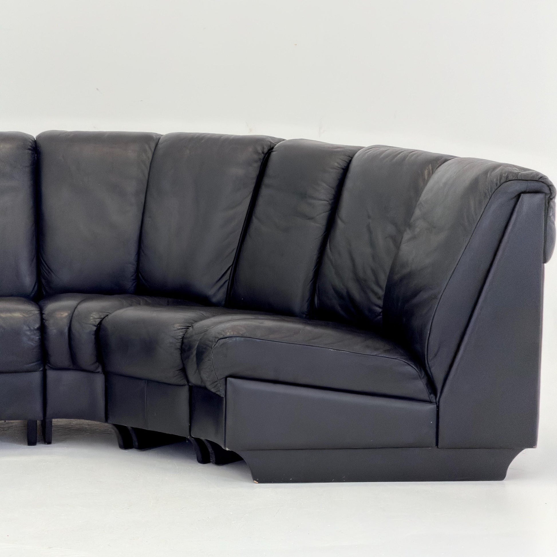 Mid-Century Modular Black Leather Sofa by Trio Line A/S Denmark, 1990s