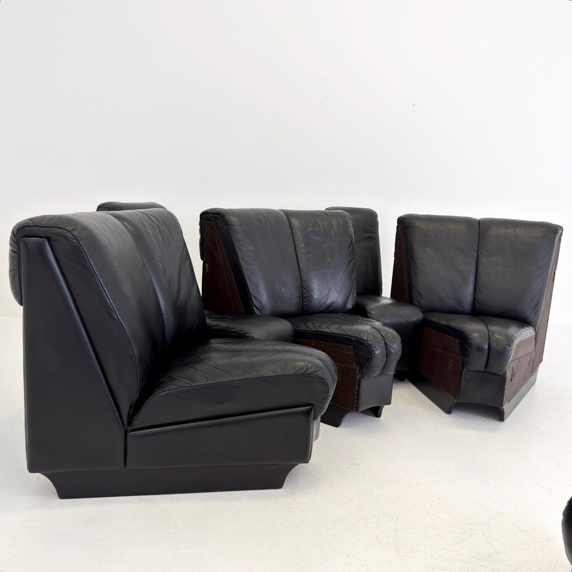Mid-Century Modular Black Leather Sofa by Trio Line A/S Denmark, 1990s