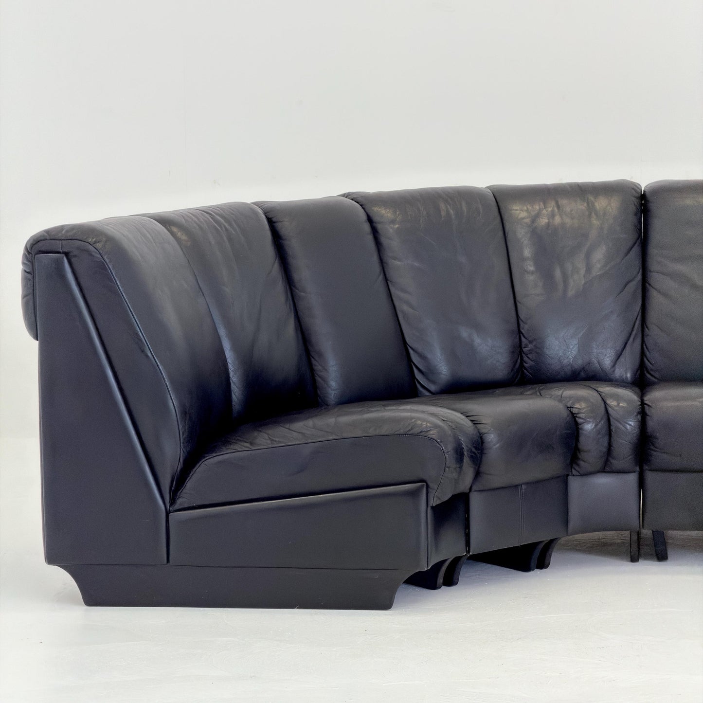 Mid-Century Modular Black Leather Sofa by Trio Line A/S Denmark, 1990s