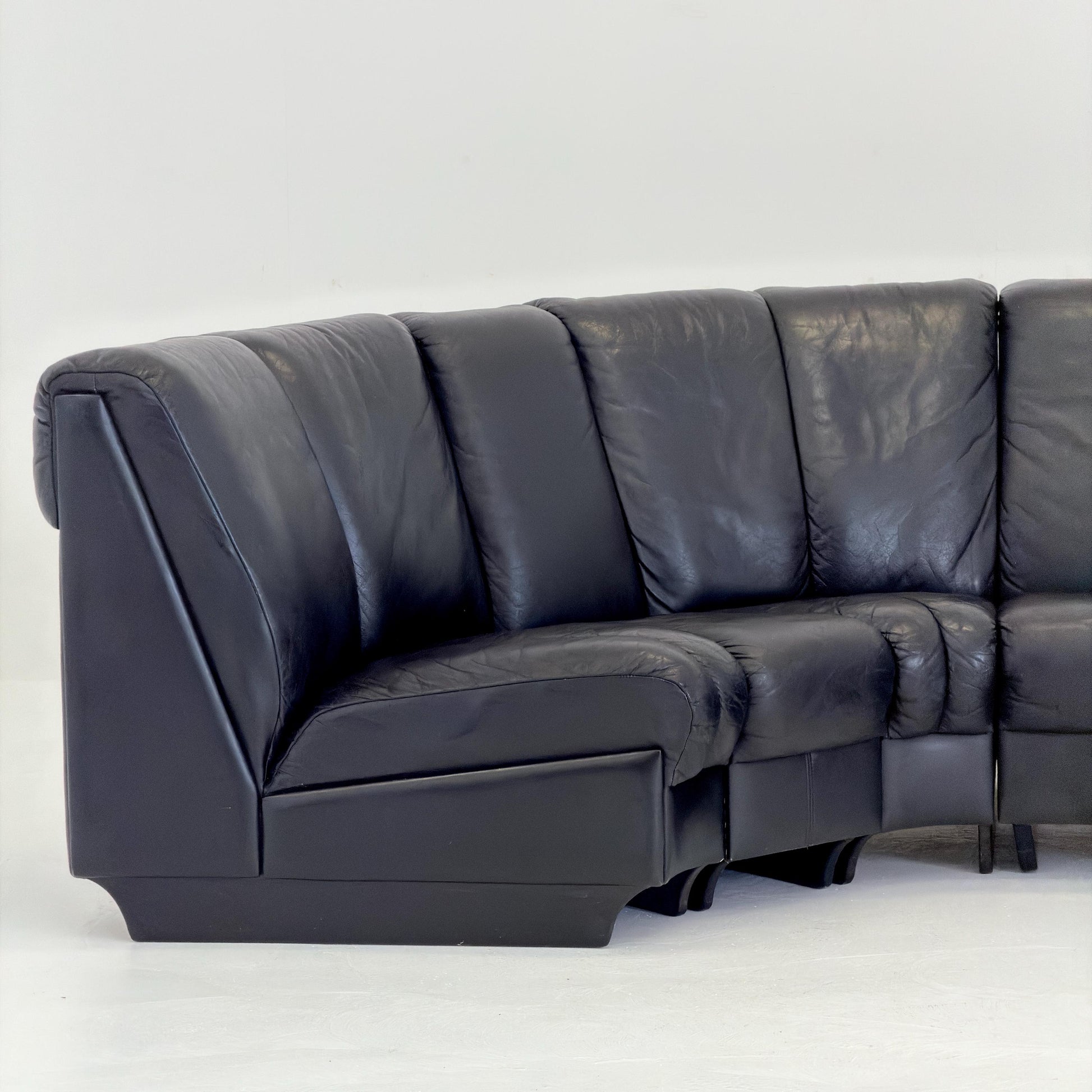 Mid-Century Modular Black Leather Sofa by Trio Line A/S Denmark, 1990s